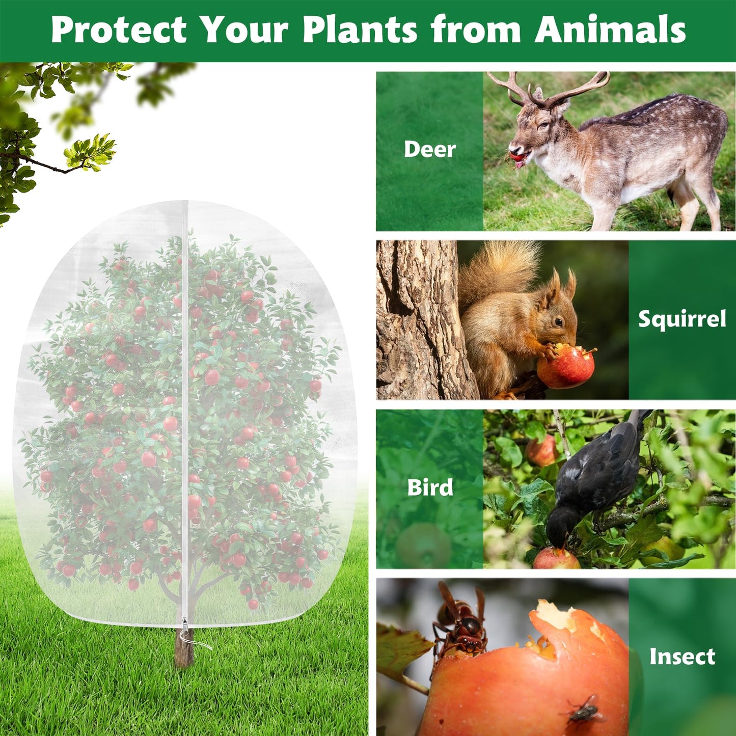 Evoio Bird Netting for Garden Plant Fruit Tree Protection 8 x 10 ft Large Blueberry Bushes Netting Covers Bags with Zipper, Shrubs Bush Tomato Strawberry Berry Barrier Mesh Cover Net Protector