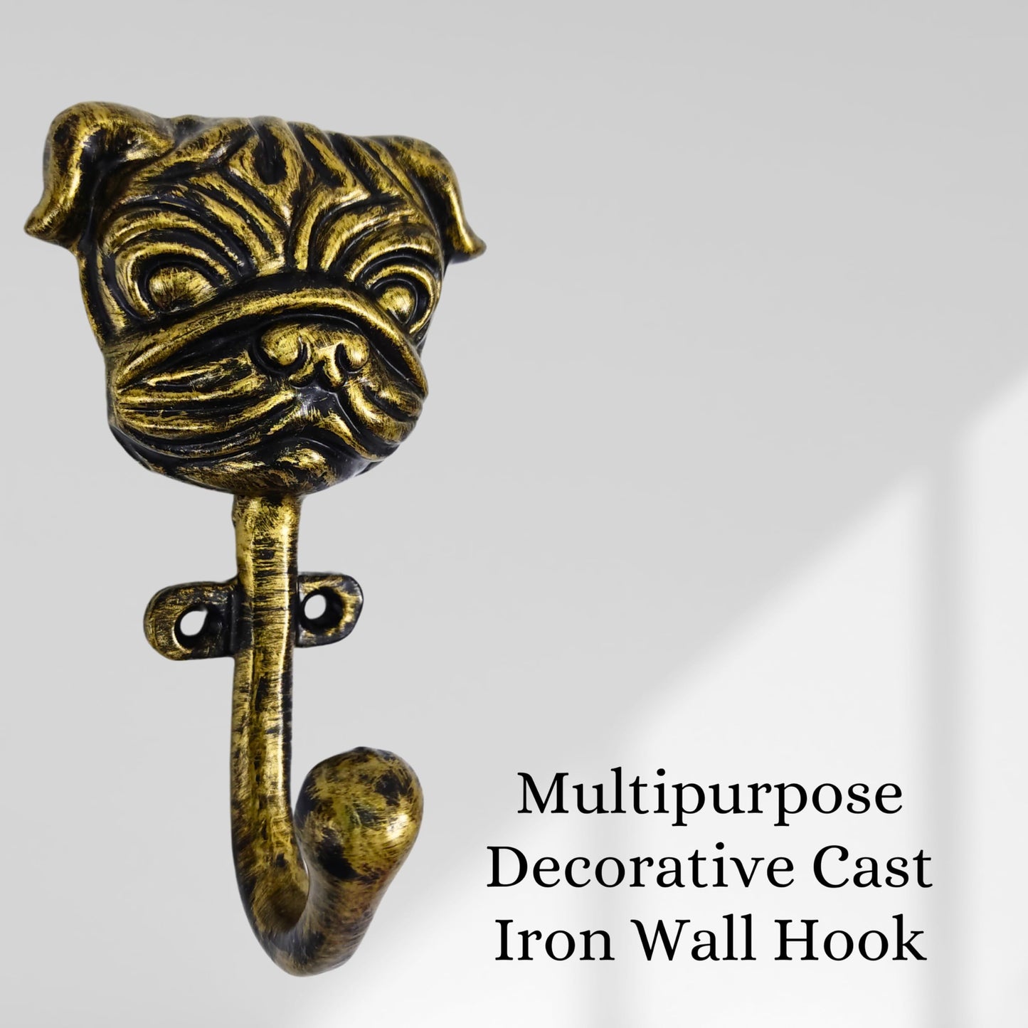 AYZCORP Set of 3 Cast Iron Dog Shape Coat Hooks Wall Art Decor-Dog Shape Hangers and Key Holder-Clothes Rack and Backpack Hanger-Coat Hooks Home Decor for Storage, Living Room (Brass Antique)