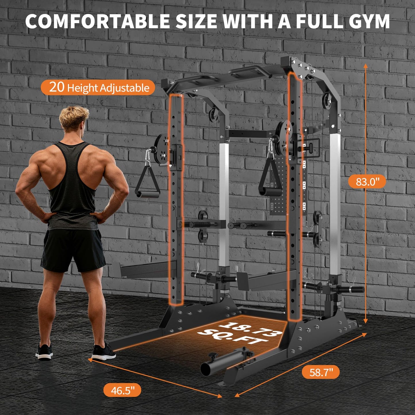 Garvee Power Cage, 2000LB Power Rack with Independent Dual Pulley System, Multi-Function Workout Cage Home Gym Workout Machine for Cable Crossover