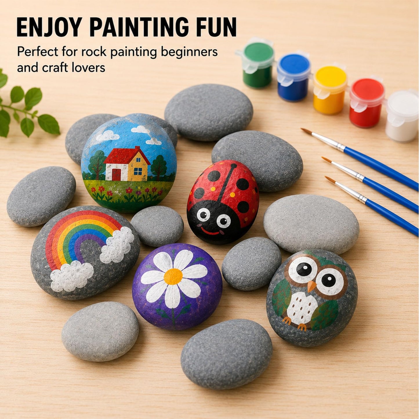 River Rocks for Painting 70 Pcs Smooth Painting Stones Set, 20 Large (2-3 Inch) & 50 Small (1.2-1.6 Inch) Flat Pebbles for Rock Painting, Arts & Crafts Supplies for Adults & Beginners