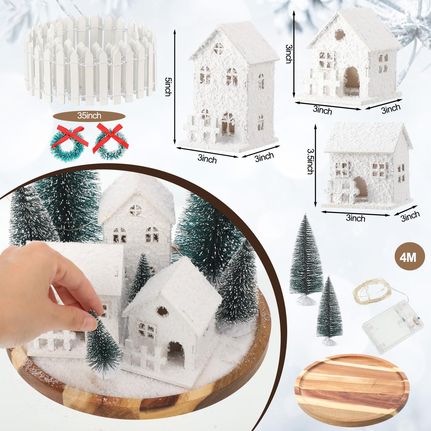 Soulchen 25 Pcs Christmas Village Set with LED Light Christmas Table Centerpiece Village Houses Display Accessory Farmhouse Winter Xmas Figurines Snow Scene Desktop Kit DIY for Holiday Landscape
