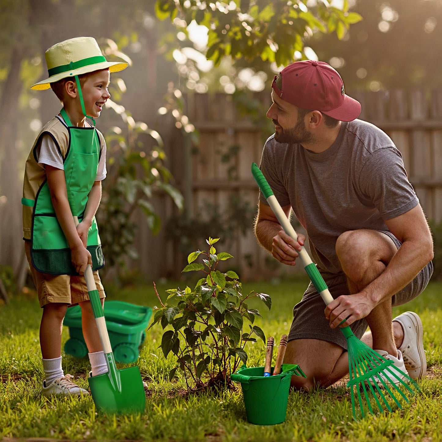 Aka Supaku Kids Gardening Tools Set,15Pcs Wheelbarrow Set for Kids with Shovel, Rake, Watering Can Outdoor Backyard Farm Digging Toys, Halloween Christmas Birthday Gifts for Boys Girls