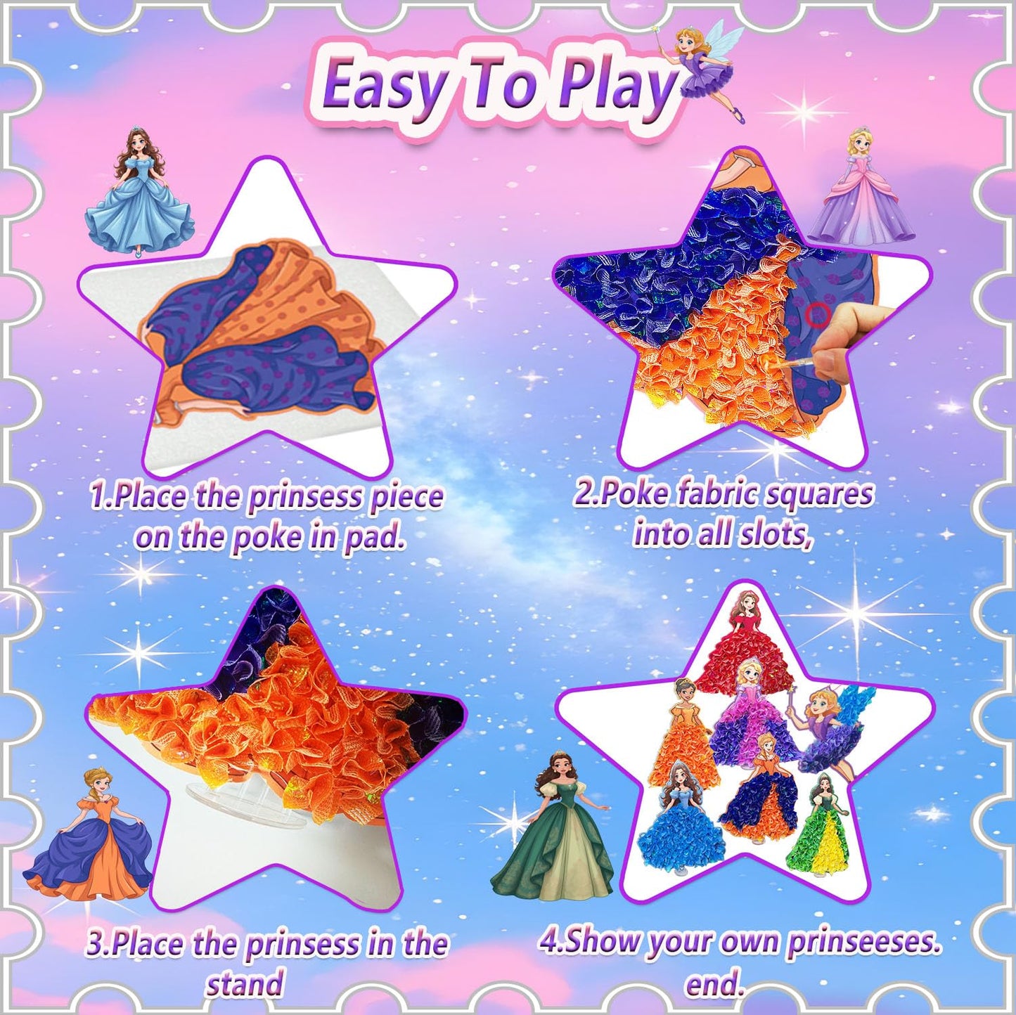 JRD&BS WINL Poke in Art Kit for Kids Toys Age 3-12 Year Old 3D Creative Princesses for Girls Birthday Gifts for 3 4 5 6 7 8 9Year Old Boy DIY Craft Art Kit for Teens Beginner Kids(Princesses)