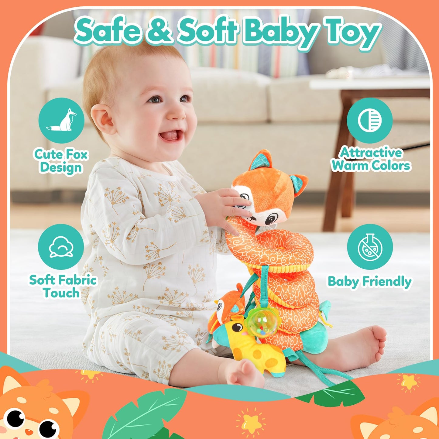 GKDOMS Baby Car Seat Toys Activity Stroller Toy for Boys Girls 0 3 6 9 10 12 Months, Spiral Hanging Plush Toys, Baby Shower Thank You Gifts