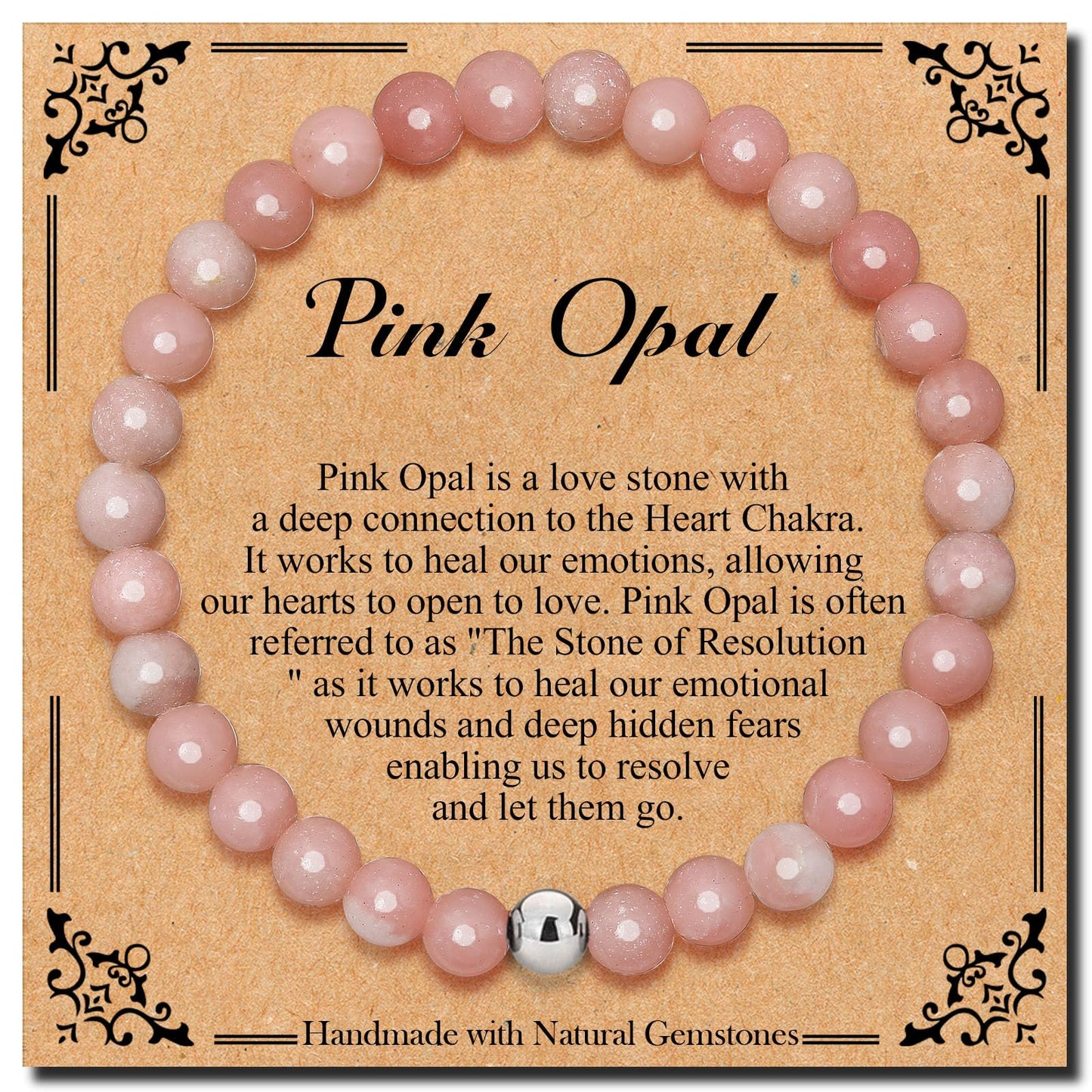 BONNY BOXX 6mm Natural Stretch Pink Opal Bracelet for Unisex, Handmade Elastic Healing Crystal Gemstone Bracelet Yoga Stress Relief Gift for Men Women