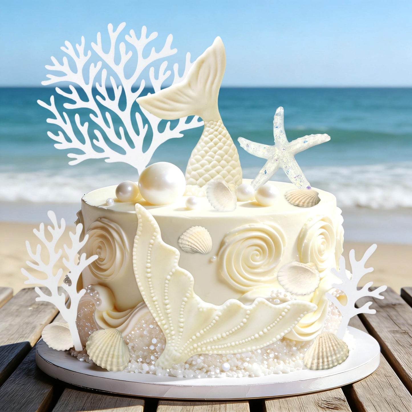 Under the Sea Cake Topper Seashells Mermaid Cake Decorations Under the Sea Ocean Birthday Party Decorations Beach Baby Shower Wedding Party Supplies