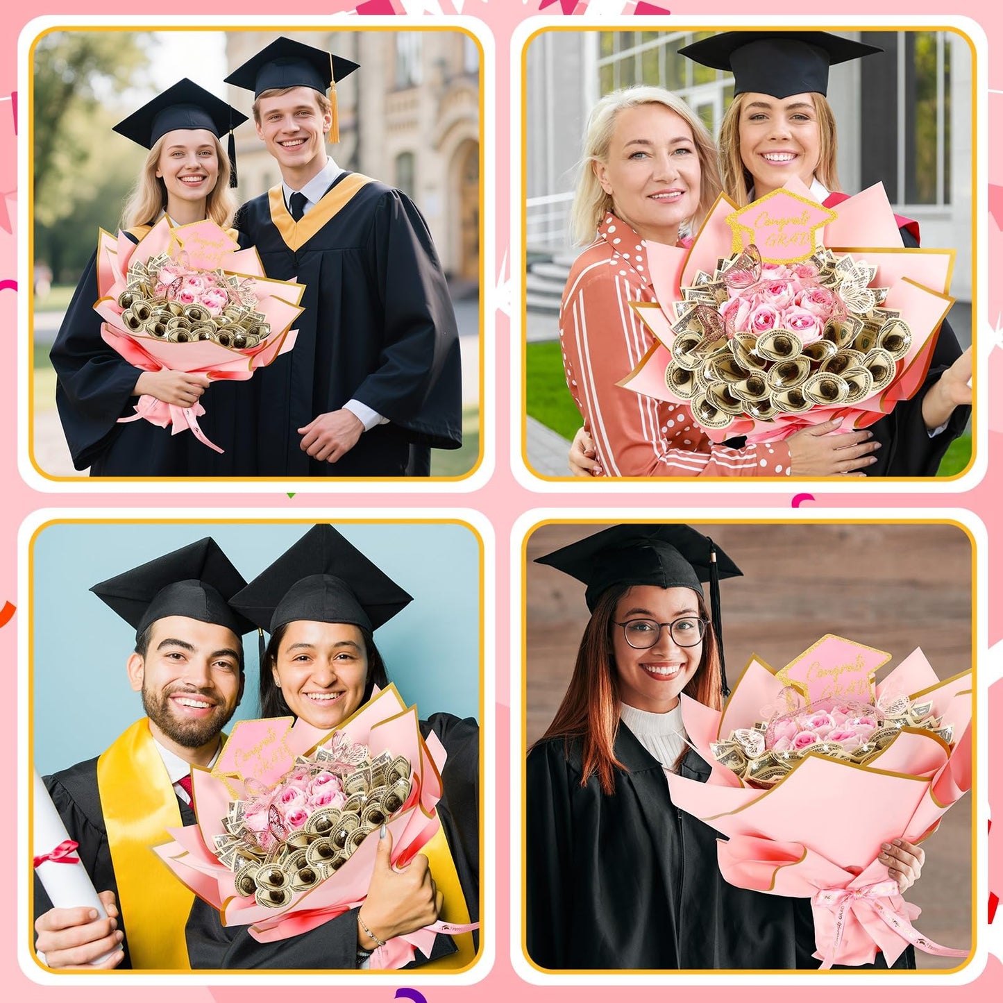 AUGSUN Graduation Money Bouquet Kit, 147 Pcs DIY Bouquet Making Supplies with Folded Bills Wrapping Paper 3D Butterflies for Graduation Gift Class of 2026 Gifts
