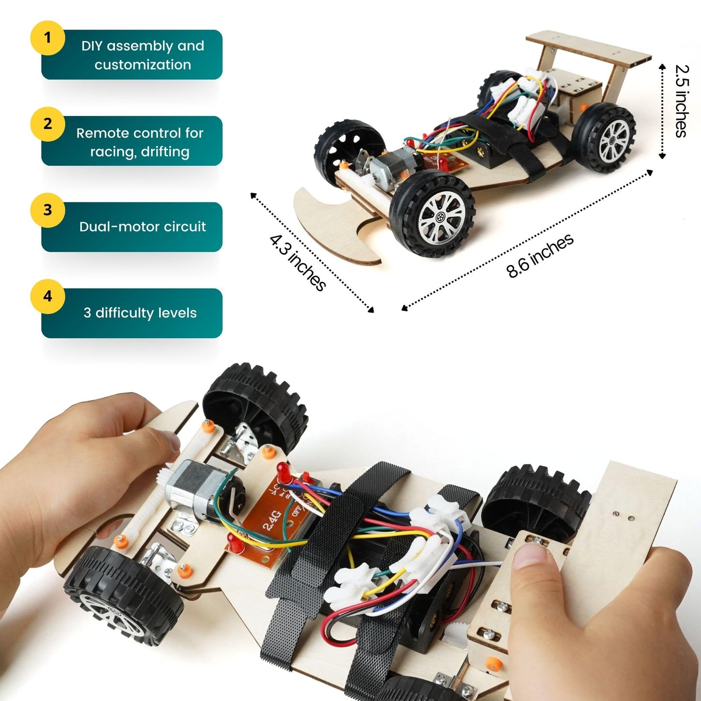 STEM Wooden Racing Car Kit for Kids Age 8-12 – DIY Science Experiment, Wood Building Project, Perfect Educational Gift for Boys & Girls 8 9 10 11 12 Years Old