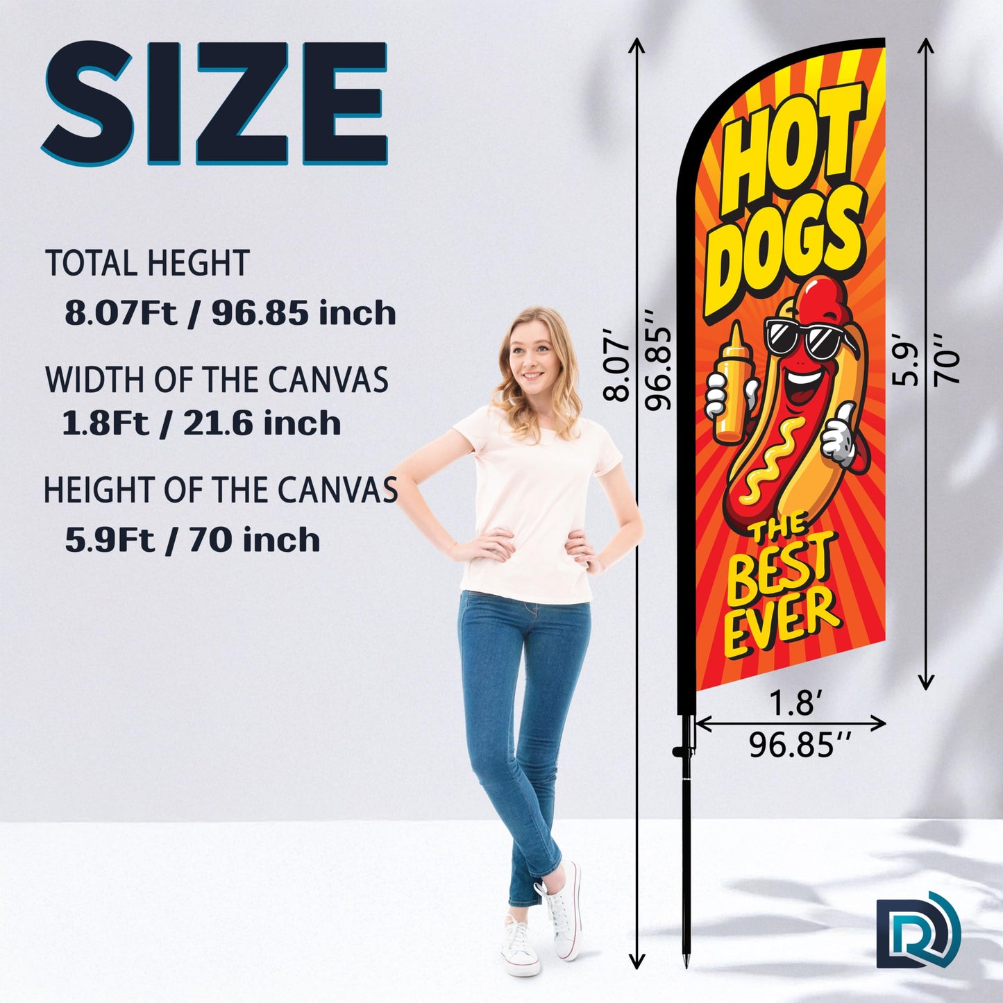 Hot Dog Feather Flag Pole Kit, 8ft Advertising Flags for Food Stands, Restaurants & Outdoor Events