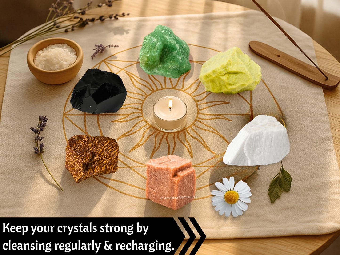 Amazing Gemstone Crystals for Breaking Attachments Manifestation, Set of 6 Green Aventurine, Black Obsidian, Scolecite, Peach Moonstone, Mariyam Jasper and Serpentine Healing Crystals and Stones