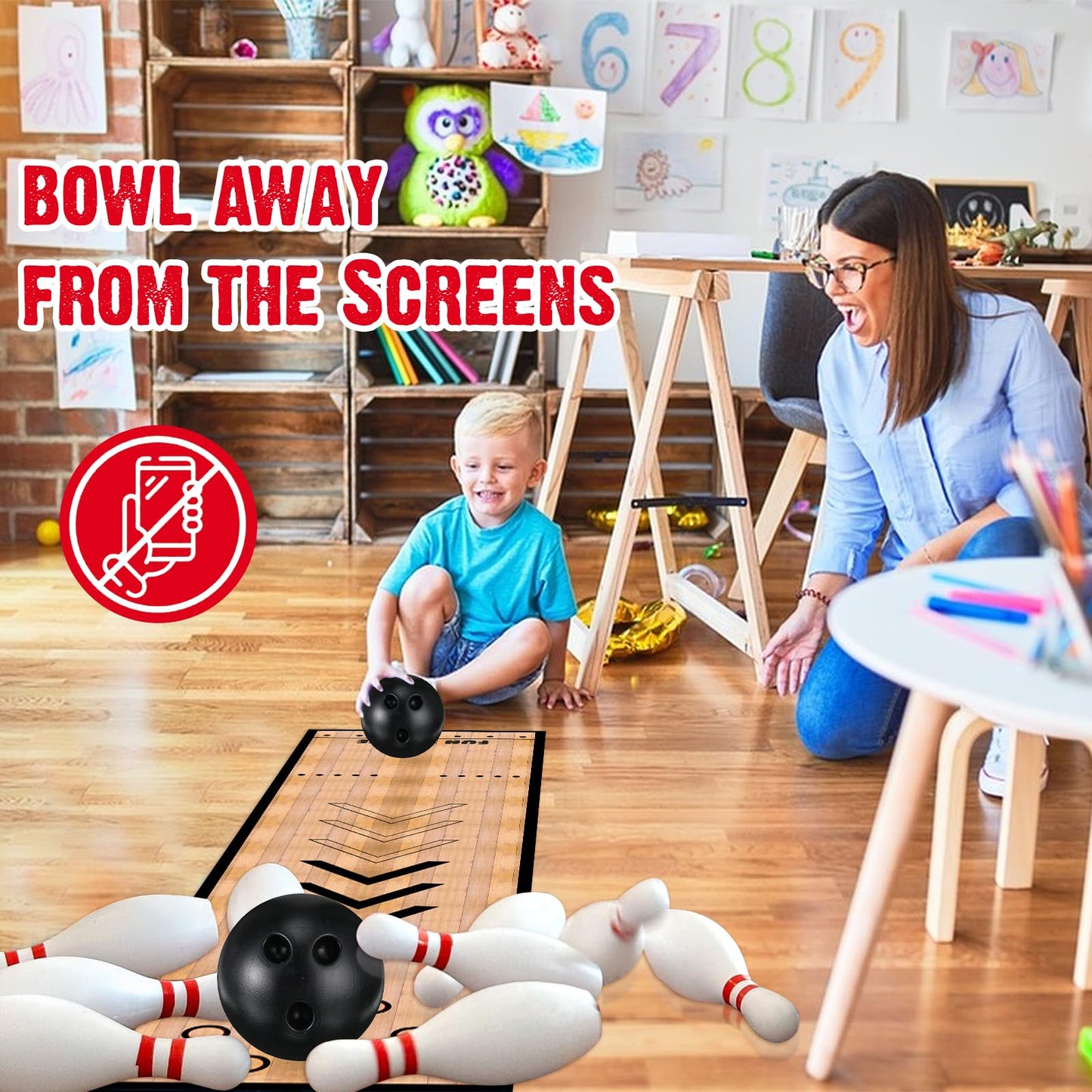 Mini Bowling Set, Bowling Alley Games Toys,Indoor & Outdoor Home Bowling Set,Bowling Pins & Ball Set ，10 pins, 2 Balls for Kid Age 3+ & Adult – Fun outdoor bowling for Backyard, Lawn, Party Games