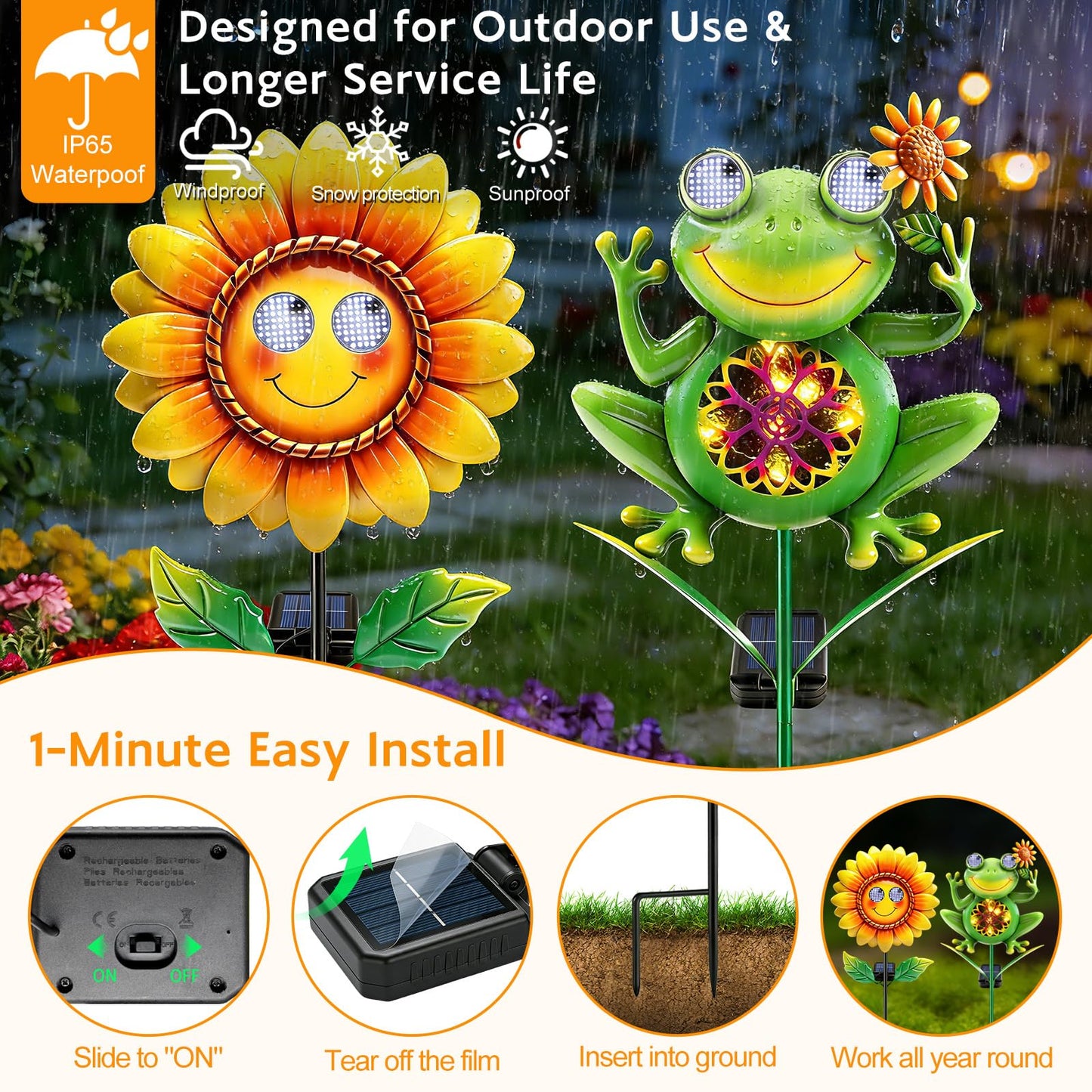 Solar Sunflower Garden Stake with Moving Eyes, Metal Flower Solar Garden Decor Outdoor, Mother's Day Garden Gift for Women Mom, Waterproof Animated Sunflower Yard Decoration for Lawn Patio Pathway