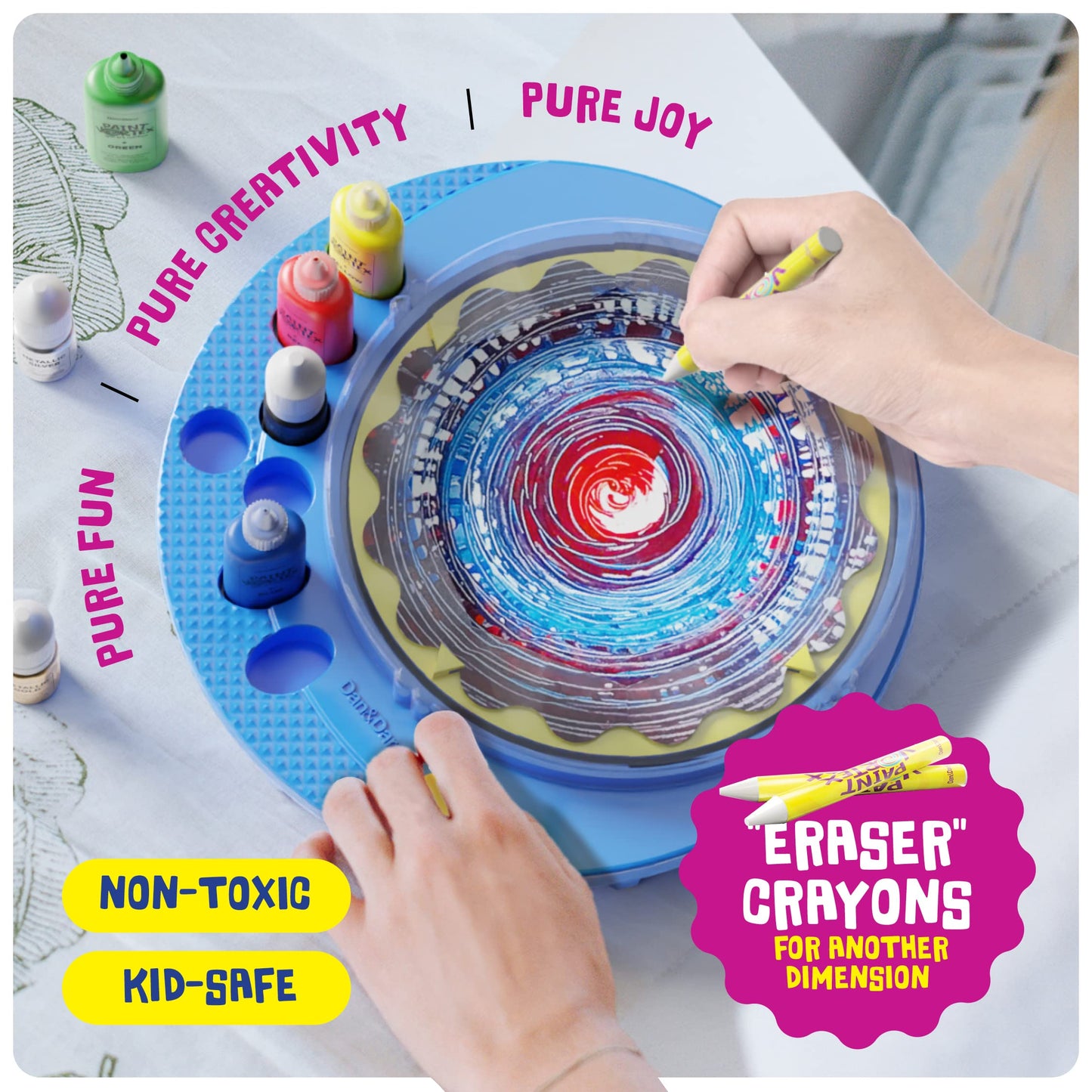 Dan&Darci Paint Vortex Spin Art Machine - Kids Art Kit for Boys & Girls Ages 6+, Motorized Spinner with Splash Guard, Metallic Paints & 20 Artboards - Birthday Gifts for Girls - Craft Kit