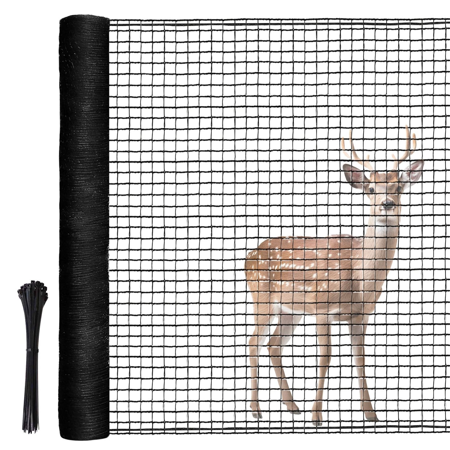 Deer Fence, RIFNY 6.5 x 100 FT Temporary Fence for Garden Outdoor Yard, Plastic Mesh Fencing Netting to Protect Plants Fruit from Deer Dogs Chicken Animal (Black)