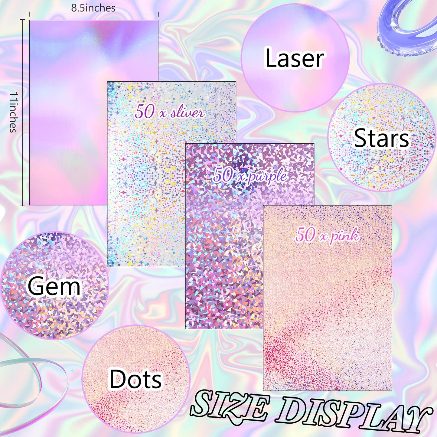 Kosiz 100 Sheets Metallic Holographic Card Stock Shiny Glitter Cardstock Iridescent Mirror Paper 8.5 x 11'' 250 GSM Thick Mixed Color Foil Paper for Scrapbook Letter Poster Craft(Iridescent)