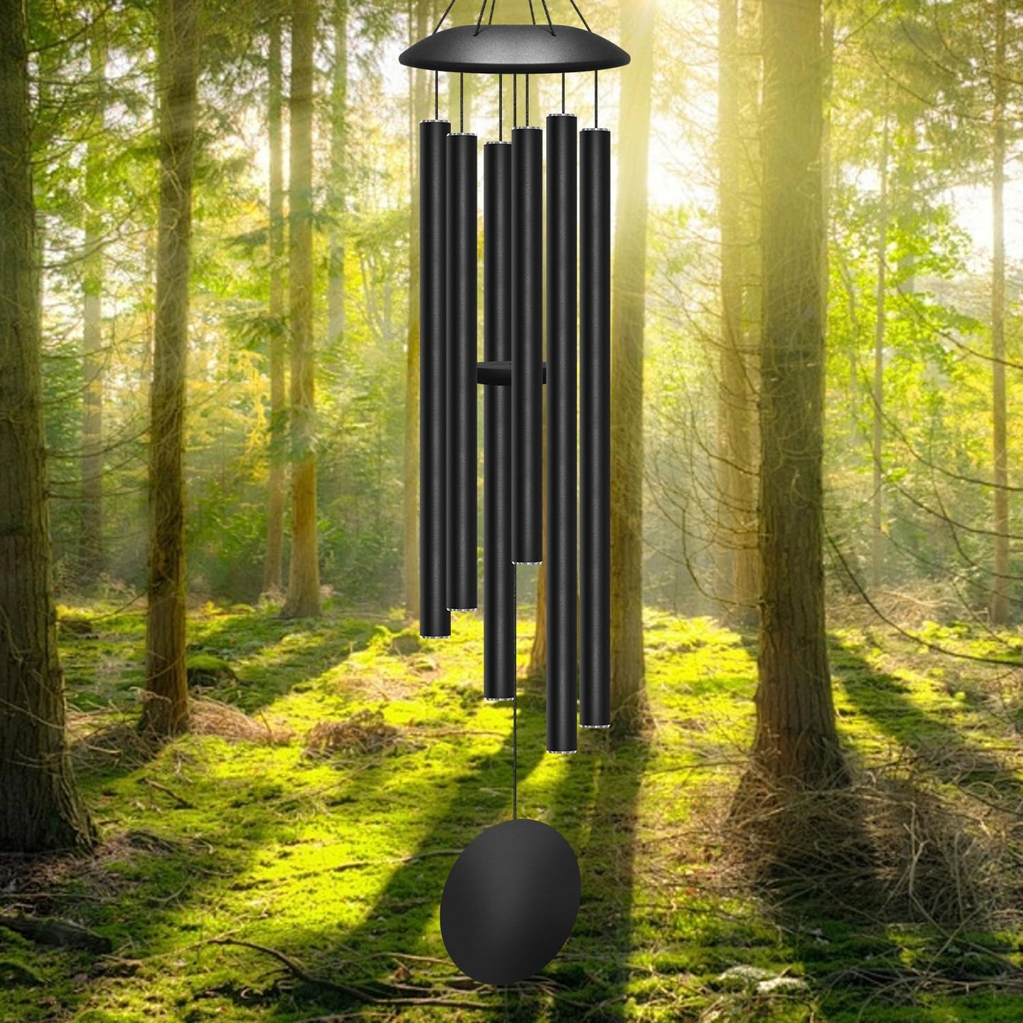 45" Large Wind Chimes for Outside, 6 Thick and Bold Aluminum Tubes Tuned Relaxing Melody Wind Chime Deep Tone, Big Wind Chimes for Garden Patio Decor, Great Gift Idea for Mother's Day (Black)