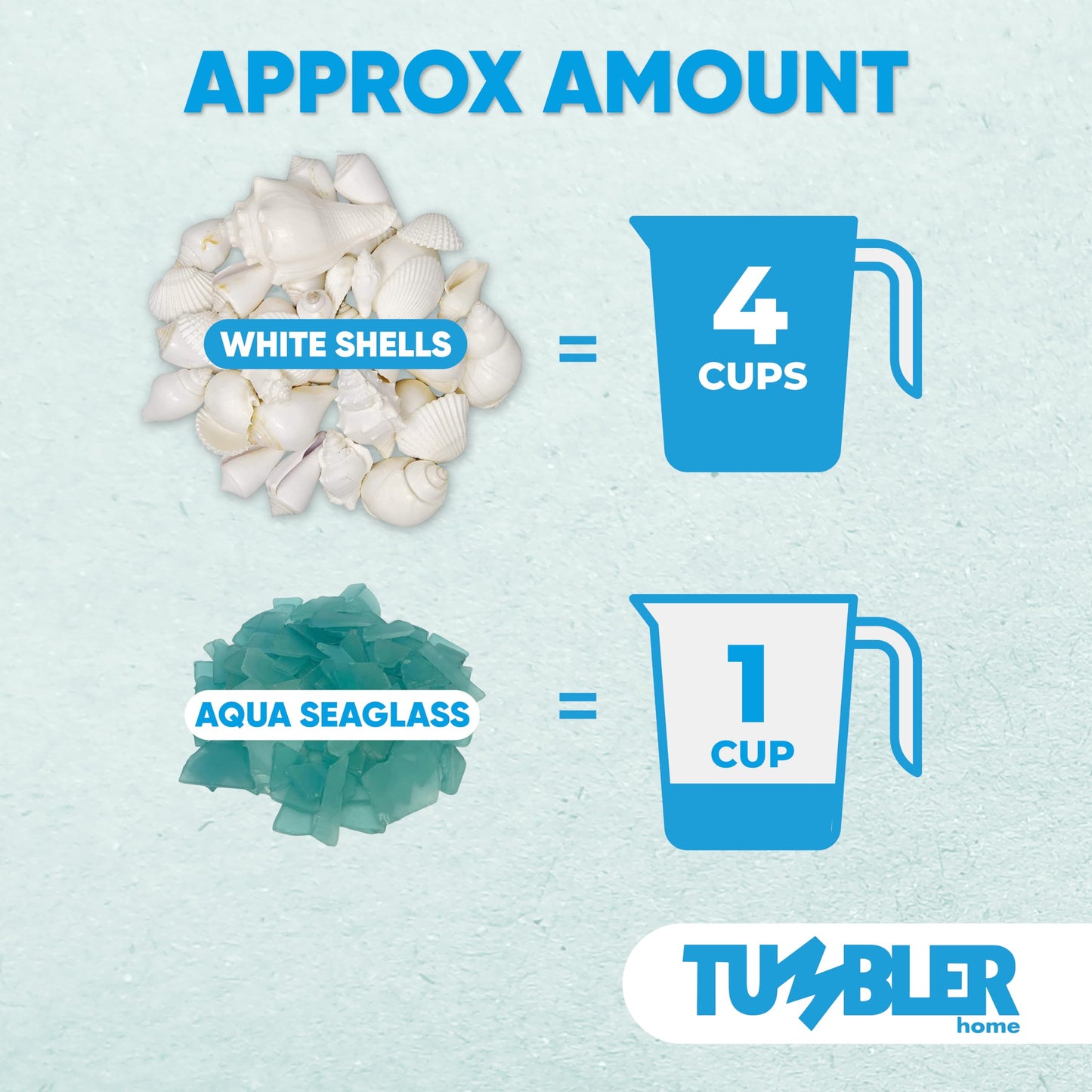 Tumbler Home White Sea Shell Mix with Aqua Sea Glass | Set Contains 1.5 lbs of Seashells and Seaglass | Beach Decor, Crafts, Wedding, Vase Filler