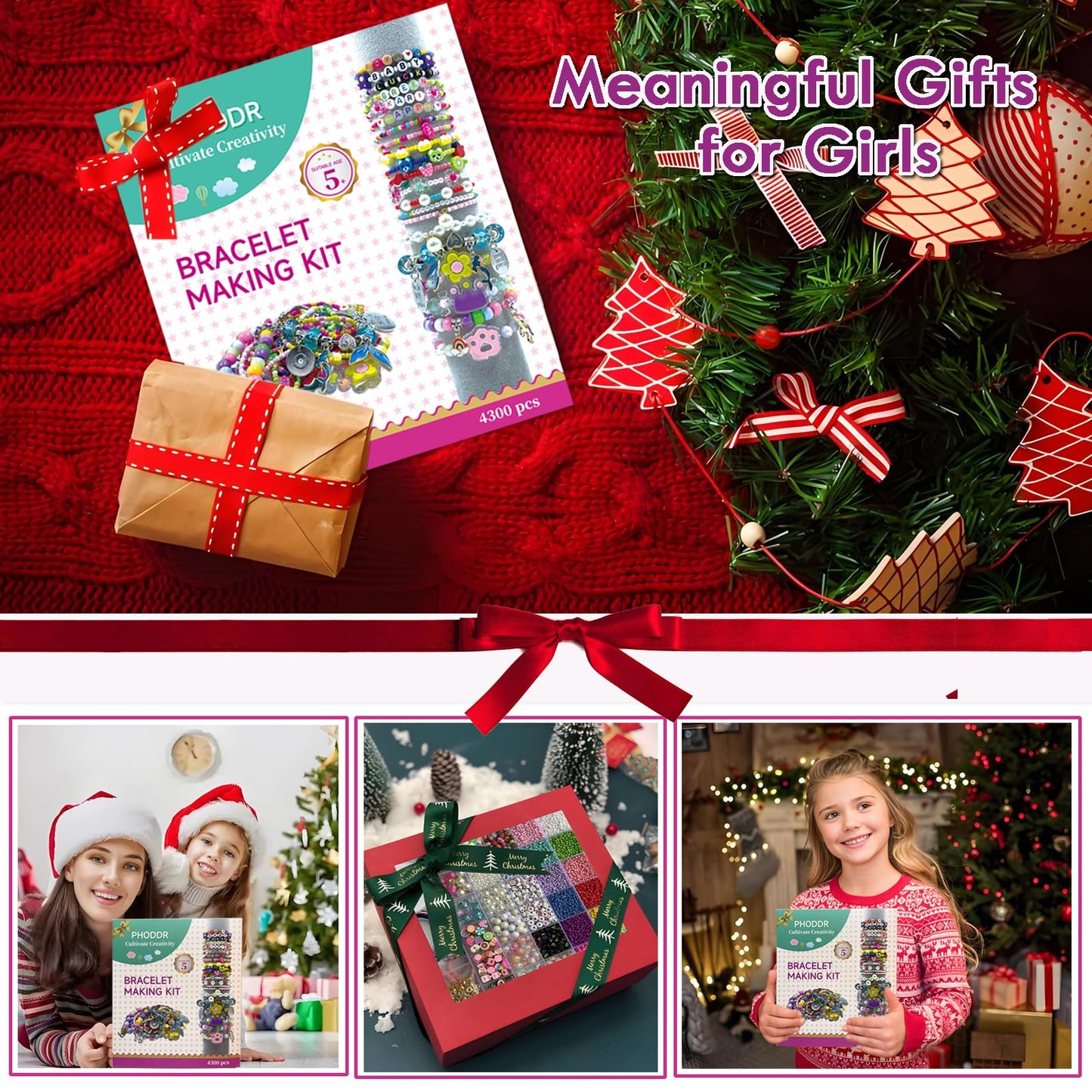 PHODDR Bracelet Making Kit for Girls,4300 piece DIY Jewelry Crafts Set, Including Beads and Pendants, Suitable for Girls Age 5-12 Birthday Gifts