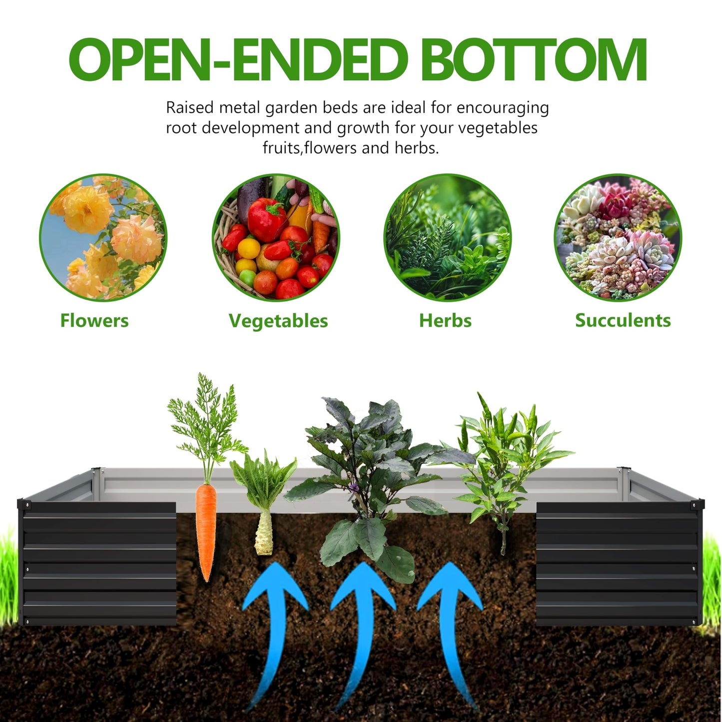 Easllre 2PCS 6x3x1ft Galvanized Raised Garden Bed,Outdoor Planter Box Metal Patio Kit Planting Bed for Vegetables Flowers Herb,Black