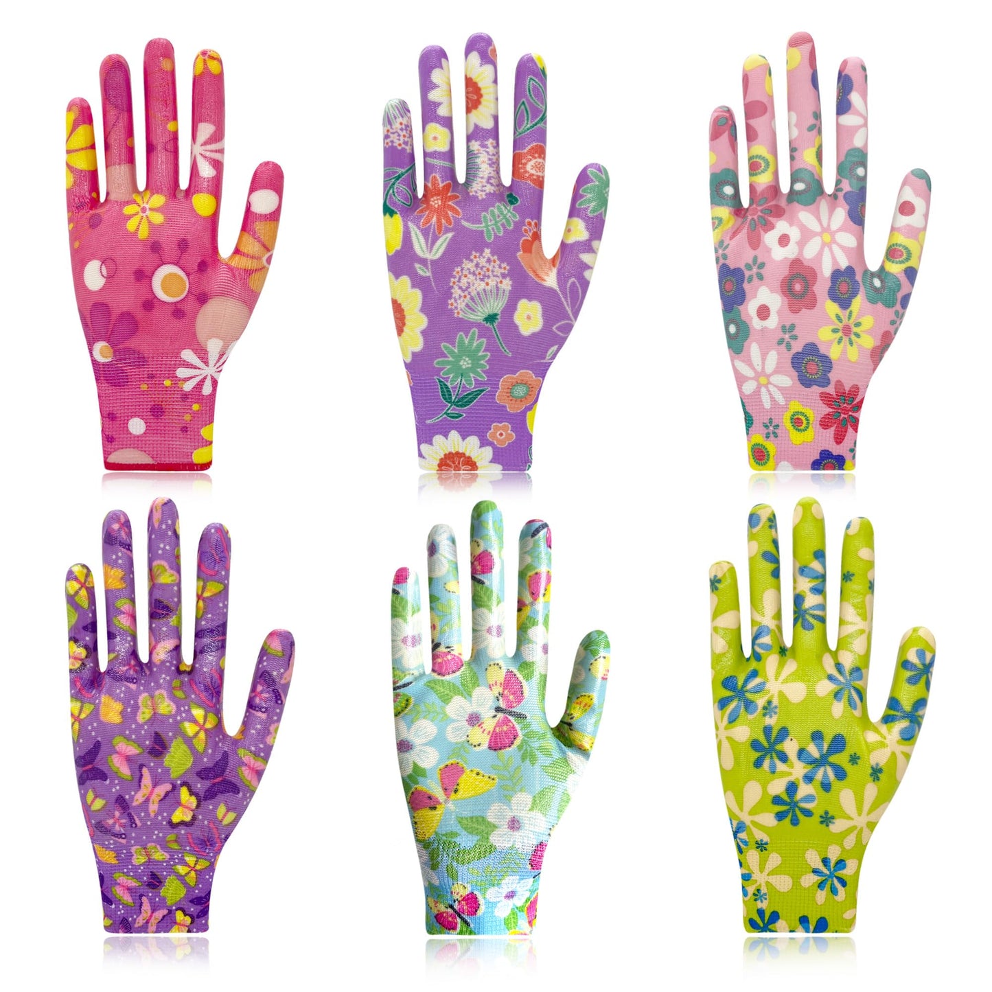 Xuper Grip Garden Gloves for Women, Breathable Nitrile Coated Gardening Work Gloves for Women, Planting, Seeding,6 Pairs (6 Colors, Medium)