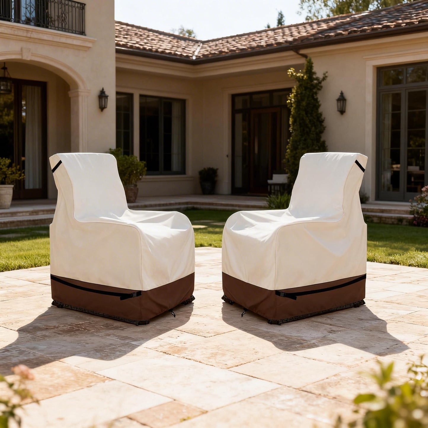 Youkaver Outdoor Recliner Chair Covers,Patio Swivel Chair Covers,600D Heavy Duty Waterproof Patio Rocking Chairs Cover,Outdoor Furniture Covers for All Weather Protection.Beige & Brown