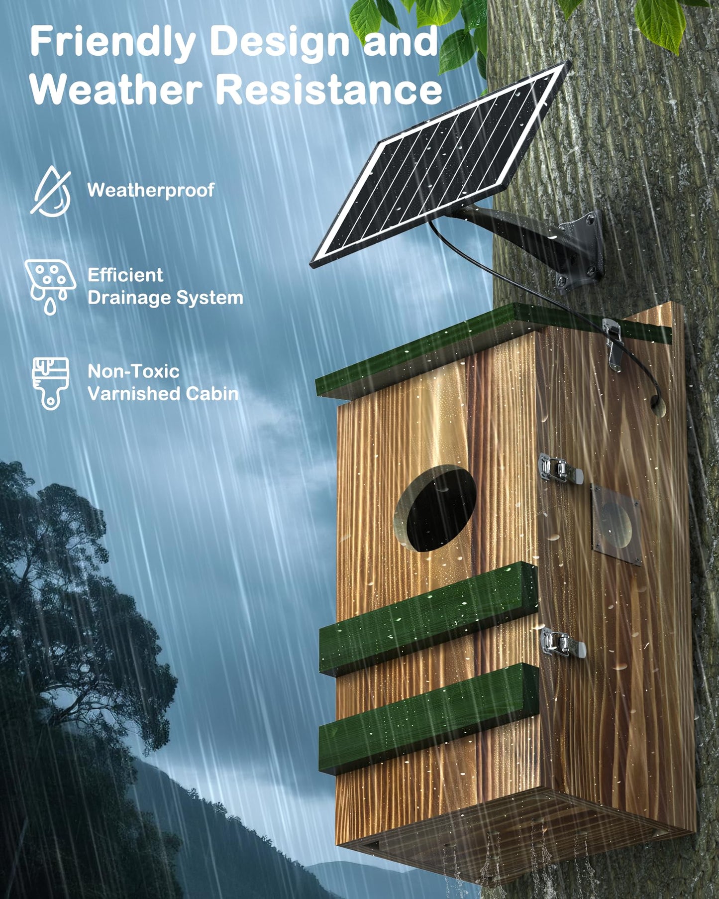 Owl House with Camera Solar Powered,4G Cellular, Anti-Corrosion Varnish Pinewood,Owls Nesting Box for Screech owl, 2K HD, Instant Alerts, Night Vision, APP Control,Nest Box for Outside（NOT WiFi）