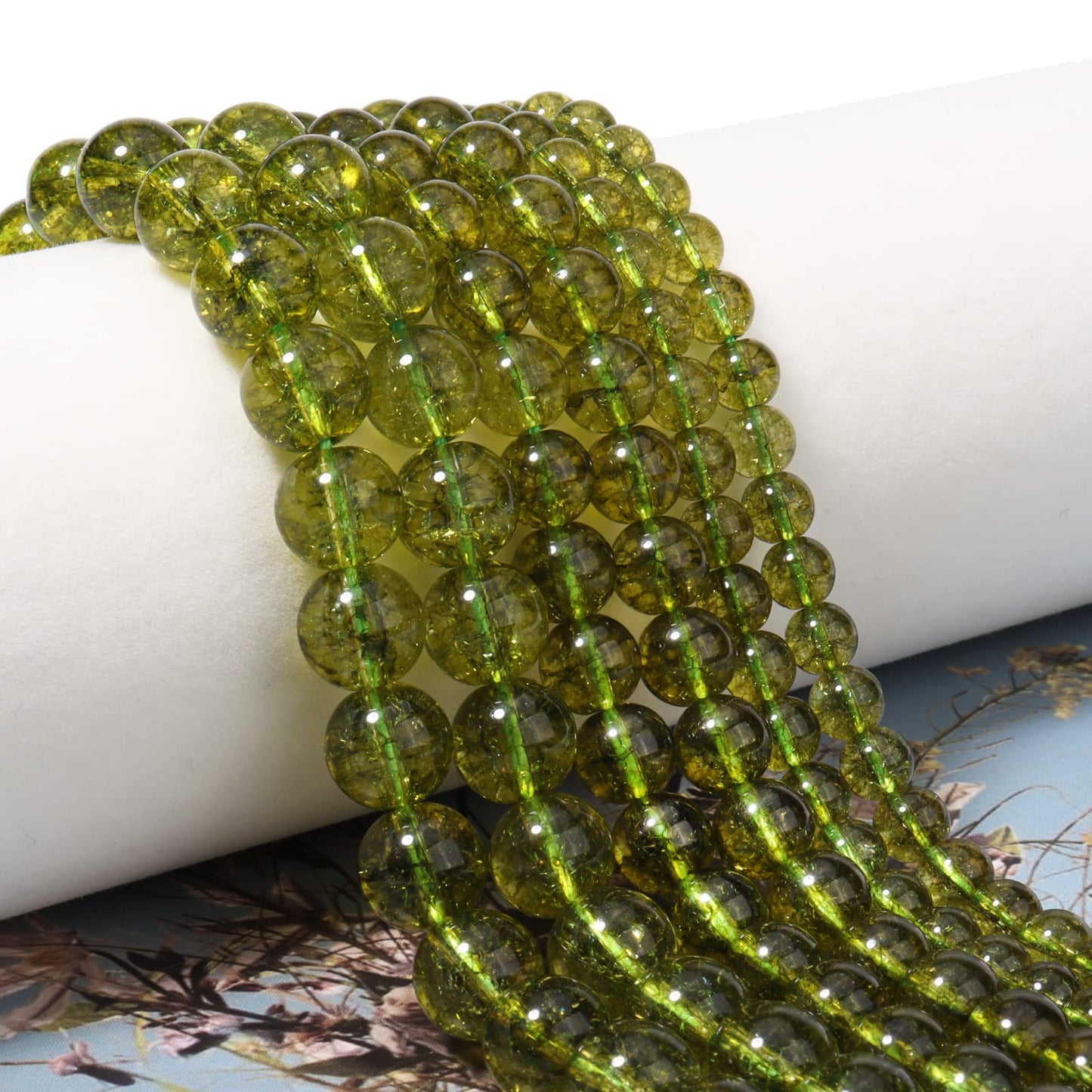 35pcs 10mm Natural Stone Beads Peridot Jade Beads Energy Crystal Healing Power Gemstone for Jewelry Making, DIY Bracelet Necklace