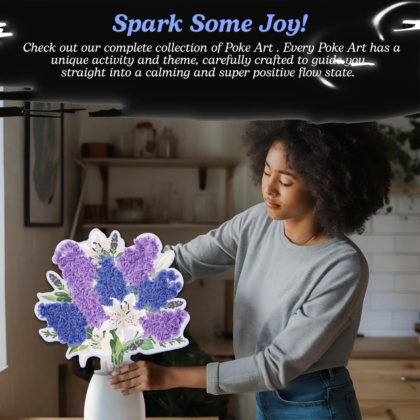 Unwynd Poke Art Lavender Flower Bouquet | Mess-Free Arts and Crafts for Adults | Teen Craft Kits, Mother's Day Flowers Gift | Gifts for Mother, Women and Men