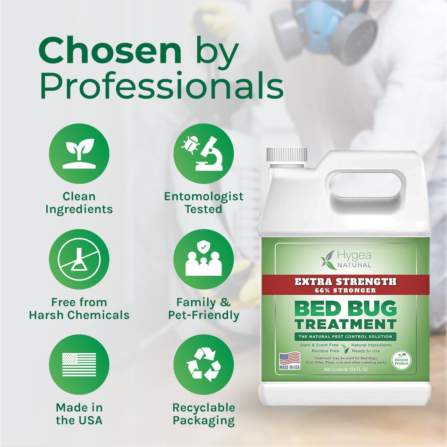 Hygea Natural Extra Strength Bed Bug Killer & Mite Spray- Child & Pet Friendly - Stain & Odor Free - 66% Stronger Natural Formula (128 oz)