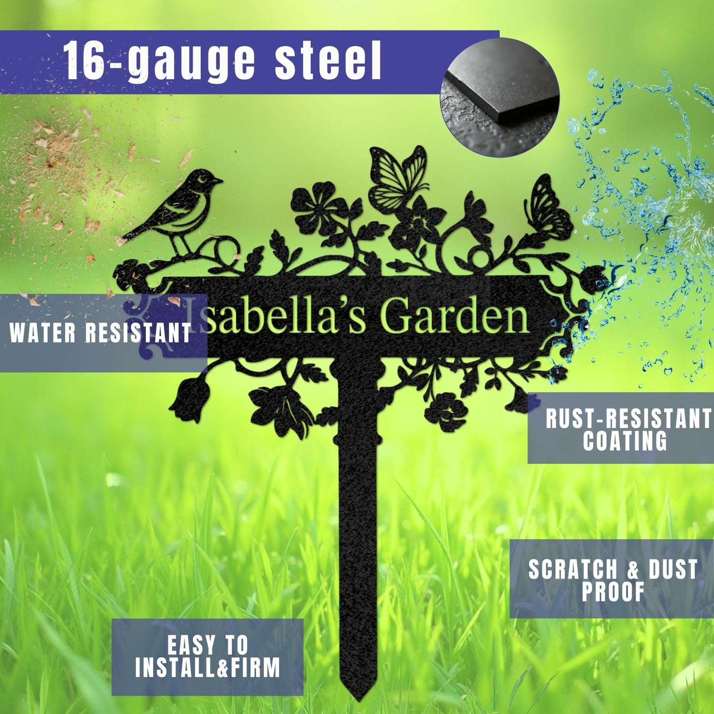 Custom Metal Garden Stake, Personalized Name Sign Decor, Hummingbird Yard Sign with Stakes, Outdoor Gardening Home Decor, Garden Metal Gifts for Gardeners