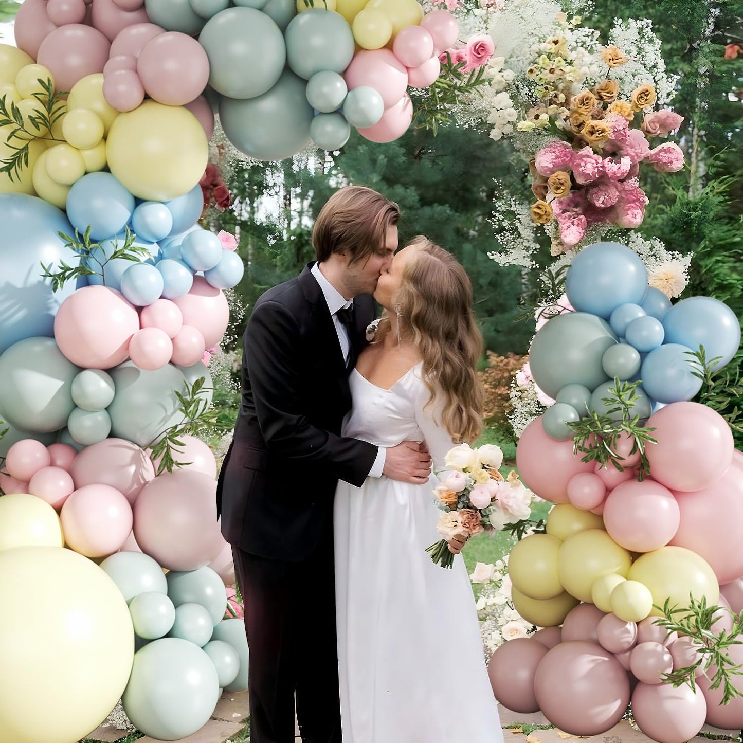Pink Blue Yellow Pastel Balloon Arch Kit, 124Pcs Macaron Light Pink Blue Yellow Balloons for Spring Tea Party Baby Shower Wedding Birthday Gender Reveal Party Decorations