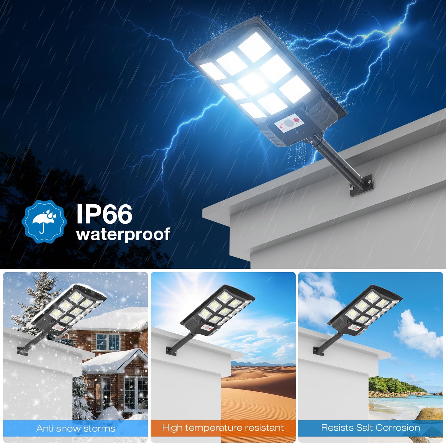 Solar Lights Outdoor,IP66 Waterproof Solar Street Lights Outdoor,6500K LED Dusk to Dawn Security Flood light with Motion Sensor and Remote Control for Yard,Parking Lot, Courtyards,Garages 2-Pack