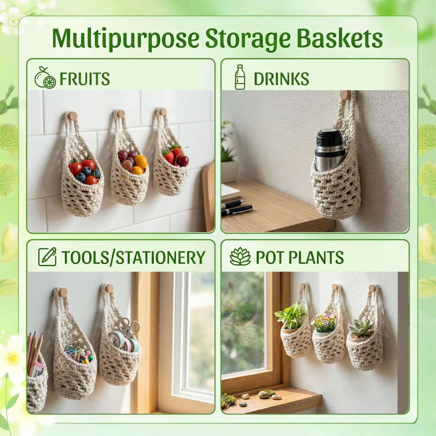 Yuanan 6 Pack Macrame Plant Hangers, 9.4 X 5.1 Inch Wall Hanging Basket Bulk Small Hanging Planters Cotton Hang Wall Basket Handwoven Walls Hangings Planter, Plants and Pots are Not Included-White