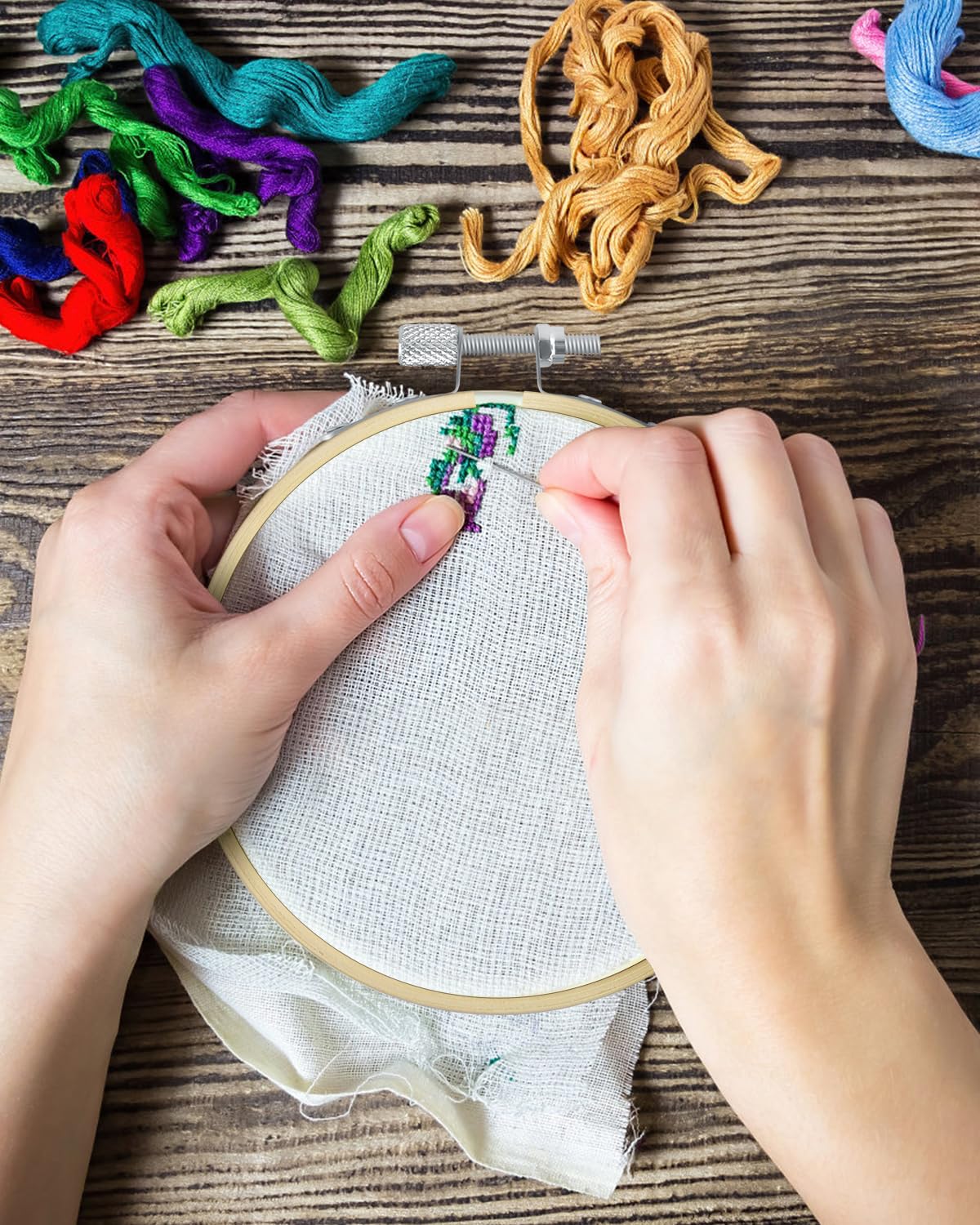 TINDTOP 16 Pieces 6 Inch Embroidery Hoops, Bamboo Frame Circle Cross Stitch Hoop Ring Embroidery Hoops Set for Embroidery and Cross Stitch