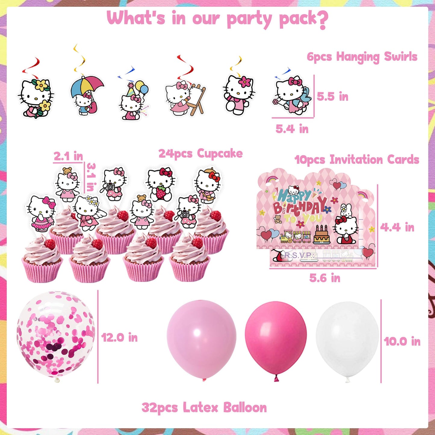 Cute Birthday Party Decorations Set - Pink Cartoon Theme Party Supplies Includes Banner, Foil Balloons, Printed Balloons, Tablecloth, Tableware, Napkins, for Adult Party