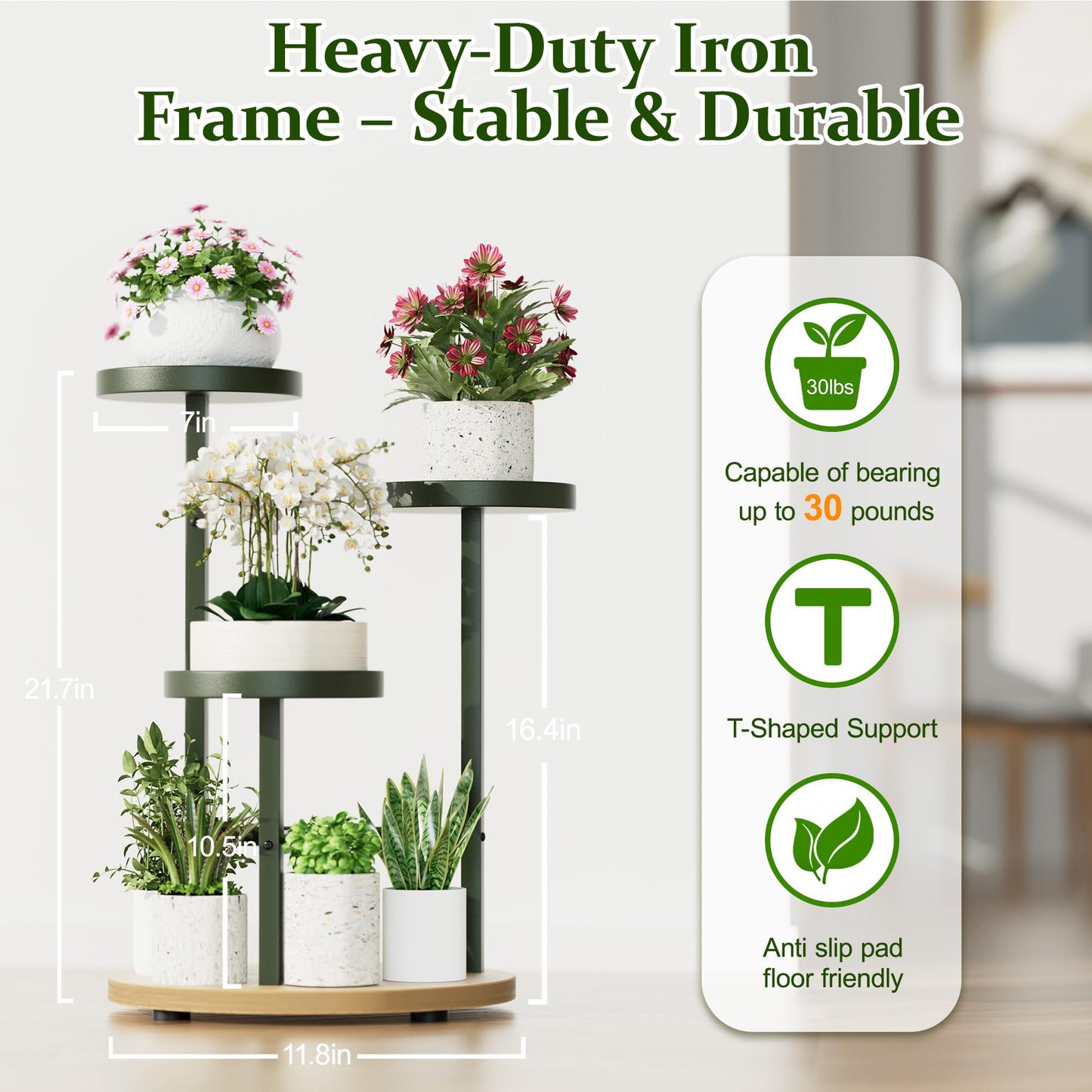 NQW 3 Tiered Tall Plant Stand for Multiple Plants Corner Display Rack Tiered Flower Stand Plant Table for Living Room Balcony Garden Patio