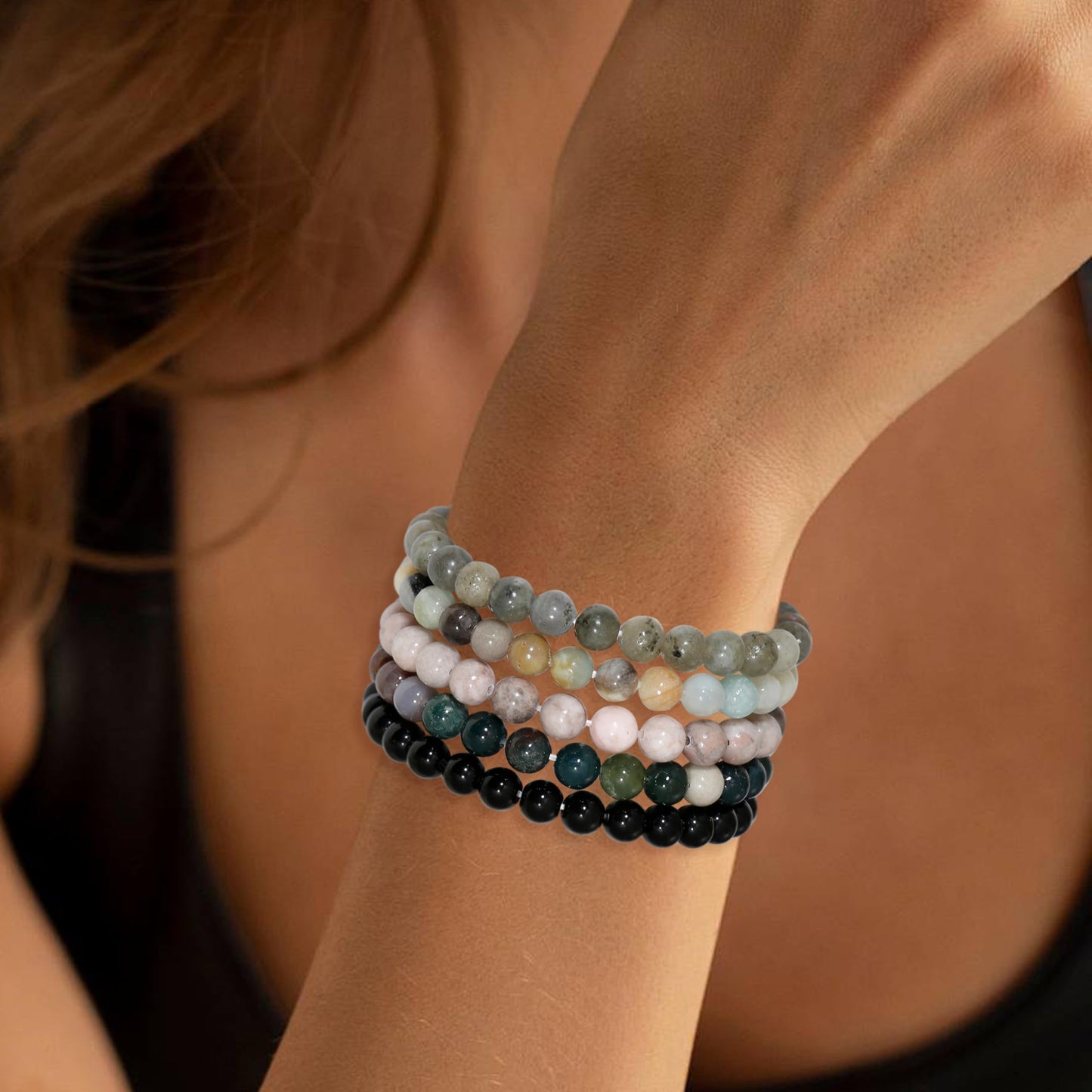 BOMAIL 9Pcs Healing Crystal Bracelets for Women Men 4mm 6mm 8mm Natural Stone Beaded Stretch Bracelet Set Handmade Gemstone Reiki Spiritual Jewelry Gifts