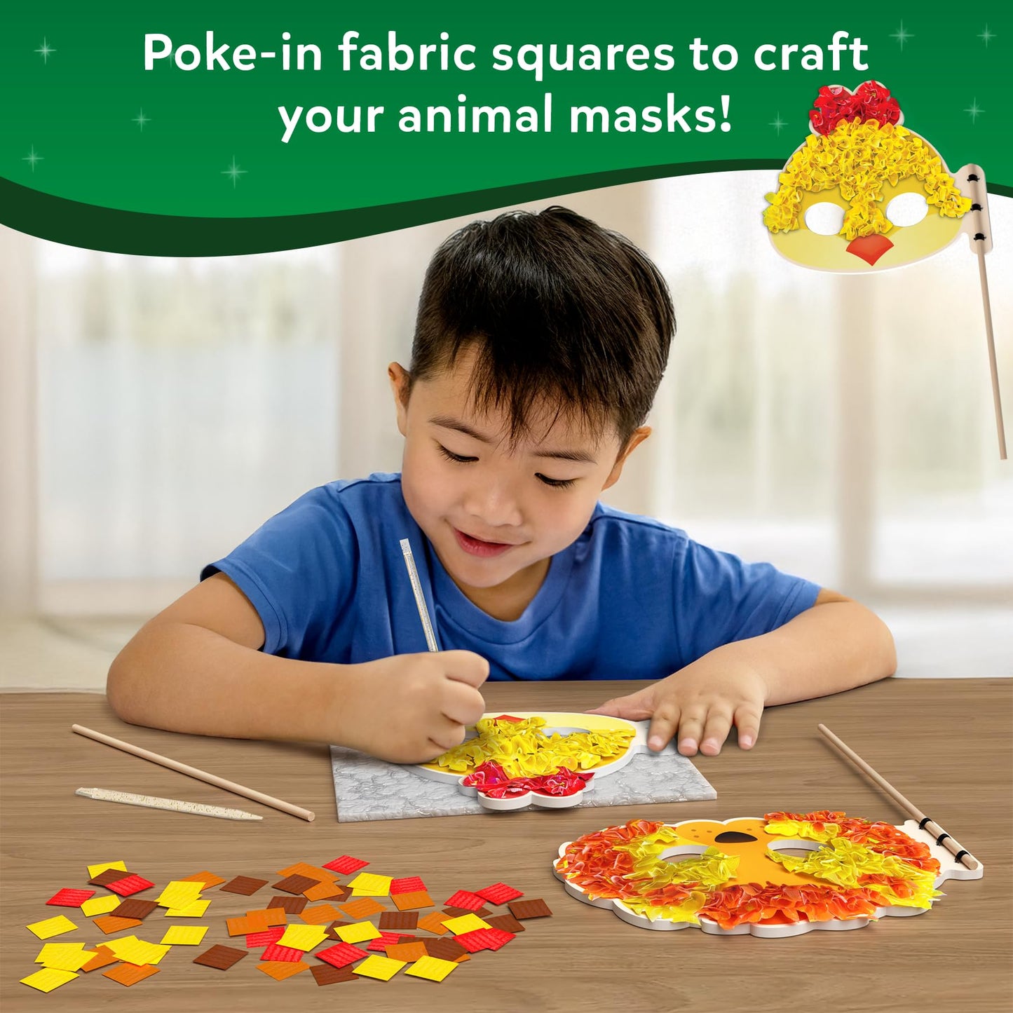 Skillmatics Poke-in Art - Animal Masks, Mess-Free Fun for Kids, DIY Wood Craft Kits, Creative Activity, Gifts for Girls & Boys Ages 4, 5, 6, 7, 8, 9