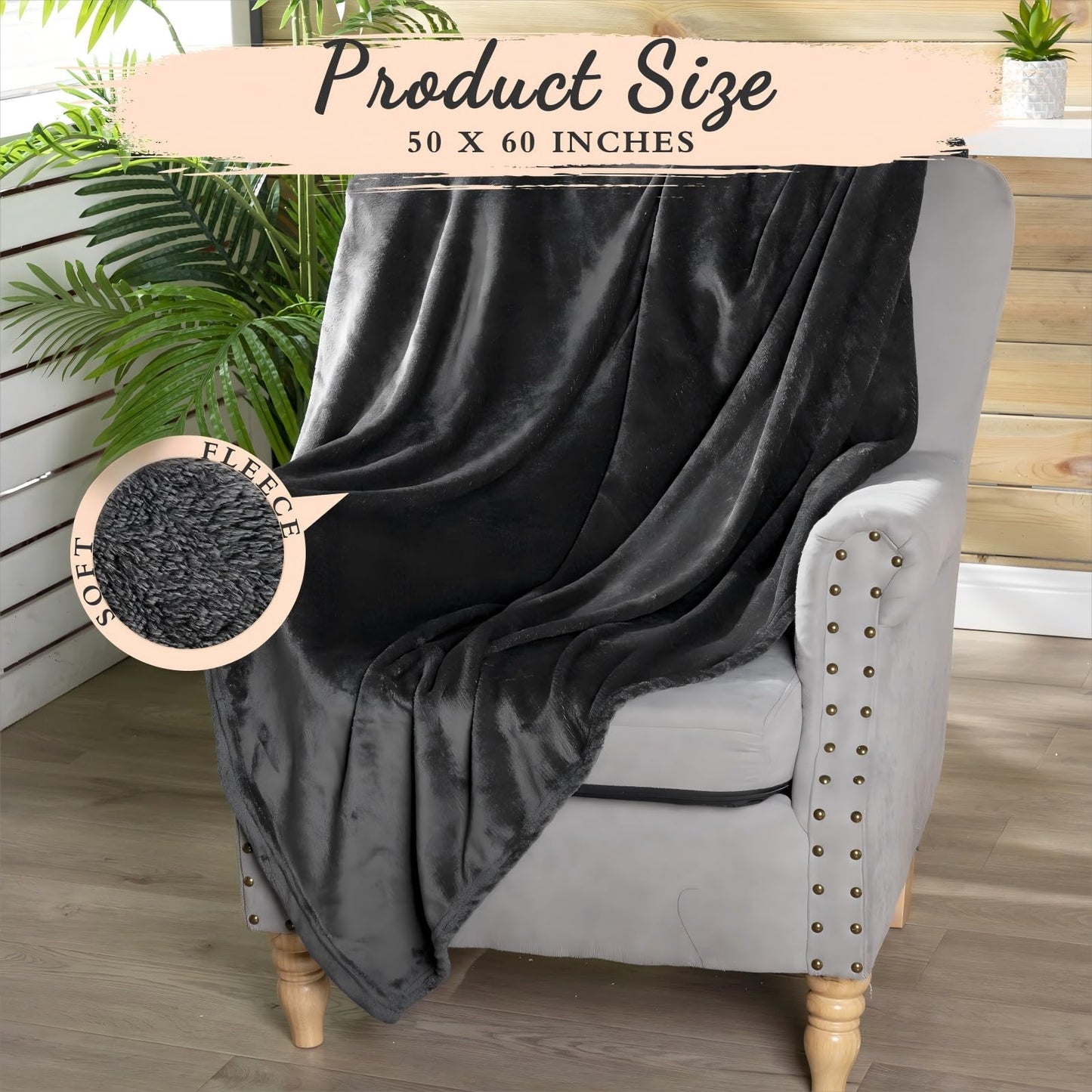 Tinideya 6 Pcs Flannel Fleece Throw Blanket Bulk 50 x 60 Inch Soft Fleece Blanket Warm Throw Blanket Coral Blankets for Couch Sofa Home Wedding Gifts Season (Dark Gray)