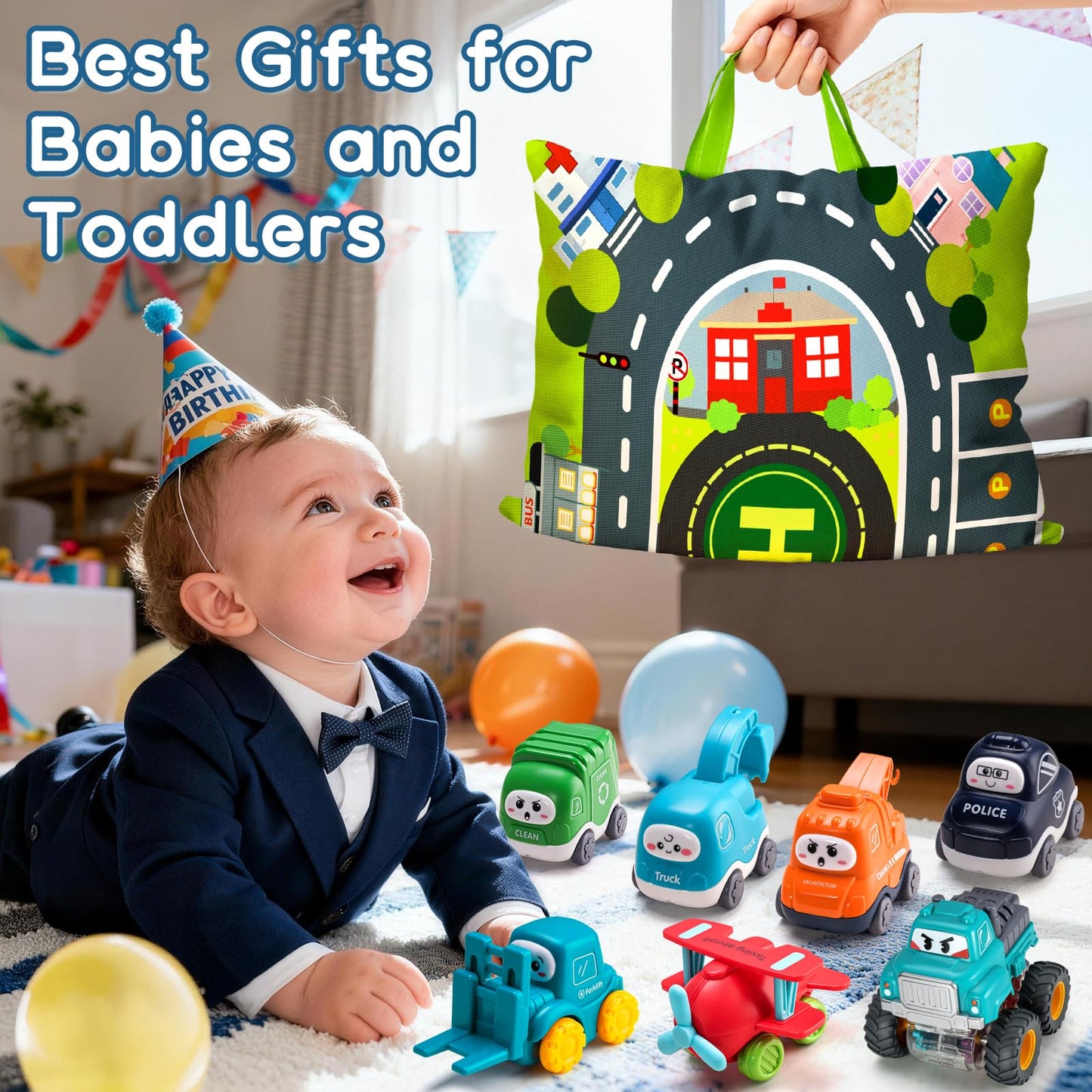 Big Cartoon Truck Car Toys for 1 Year Old Boy with Playmat/Storage Bag|Baby and Toddler Toys 12-18 Months & Age 1-2 with Trailor|1st Birthday Gift for 1 2 Year Old Boy
