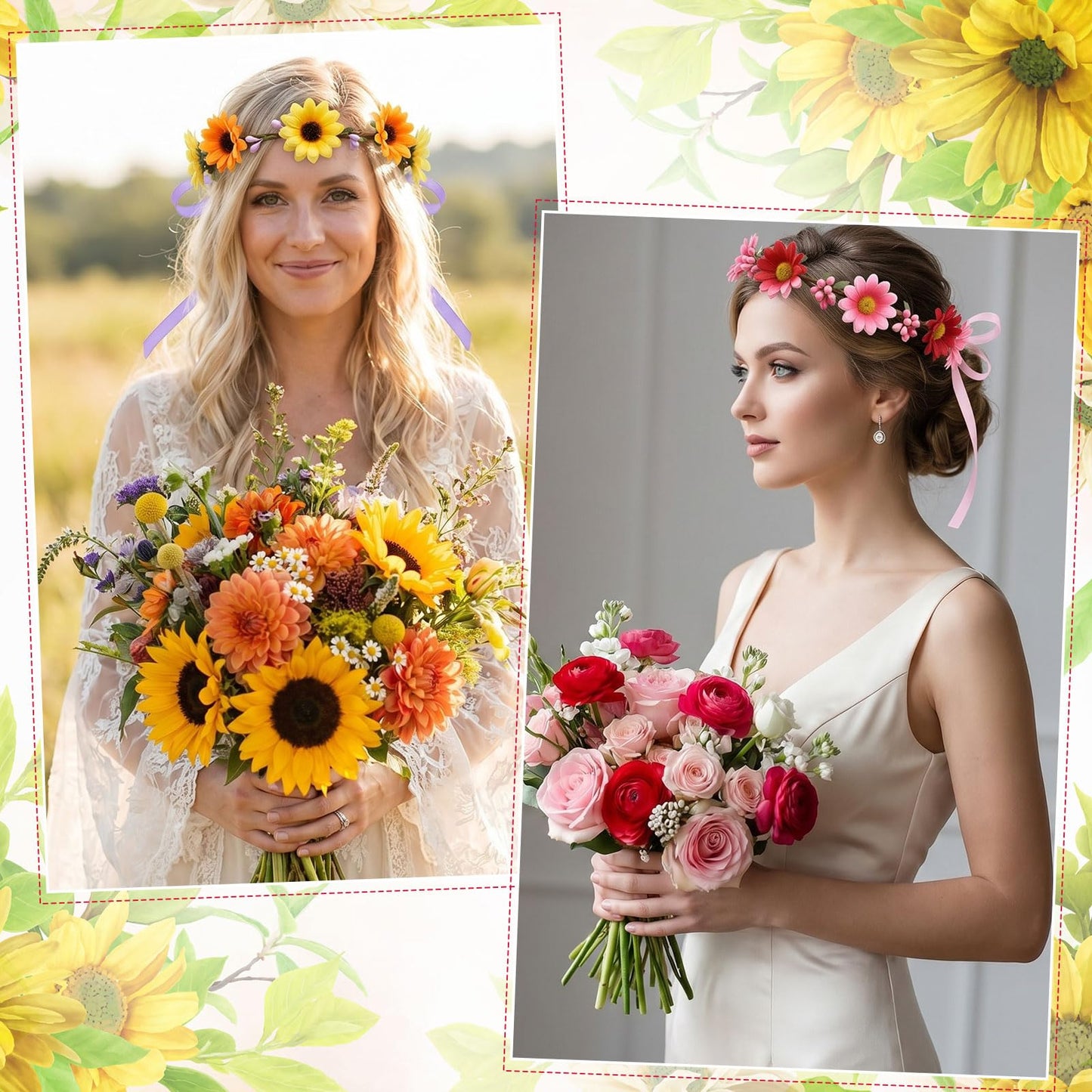 Zeyune 20 Sets Spring Tea Party Favor Flower Crowns Making Kit, Make Your Own Flower Crown Wreath Garland Headbands Craft Kit Handmade DIY Fairy Floral Hair Accessories Gift for Women (Sunflower)