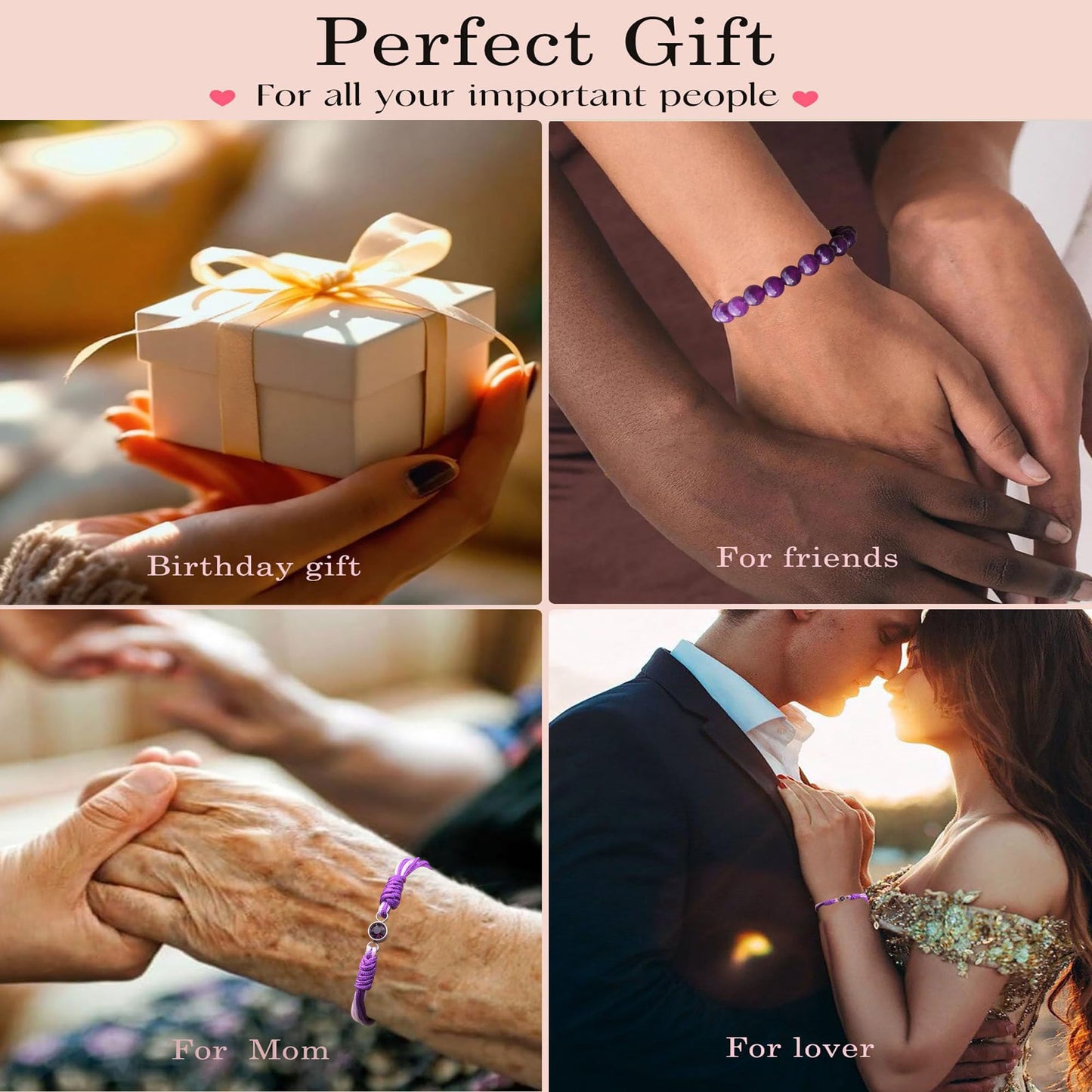 Crgwxzl February Birthstone Bracelets for Women Men,Healing Crystal Protection Stone Amethyst Beads Bracelet,String Wrap Zodiac Month Bracelets Birthday Jewelry Gifts