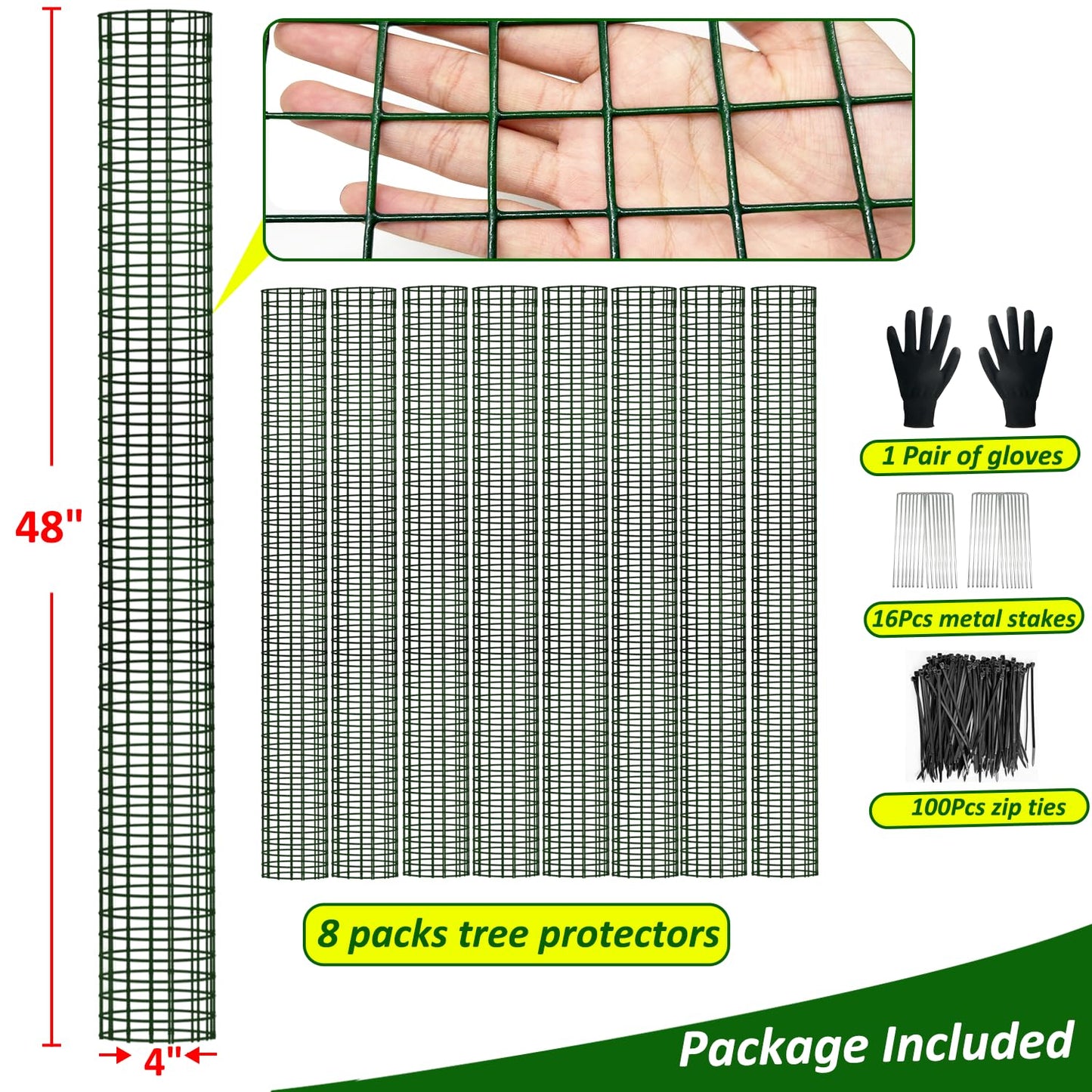 chicarry 48" Metal Tree Trunk Protector, 8 Pack Mesh Tree Guards Tree Protectors with Zip Ties, Stakes, ExpandableTree Trunk Protector Guard, Tree Protectors from Deer, Mower, Animals(48",8 Pack)