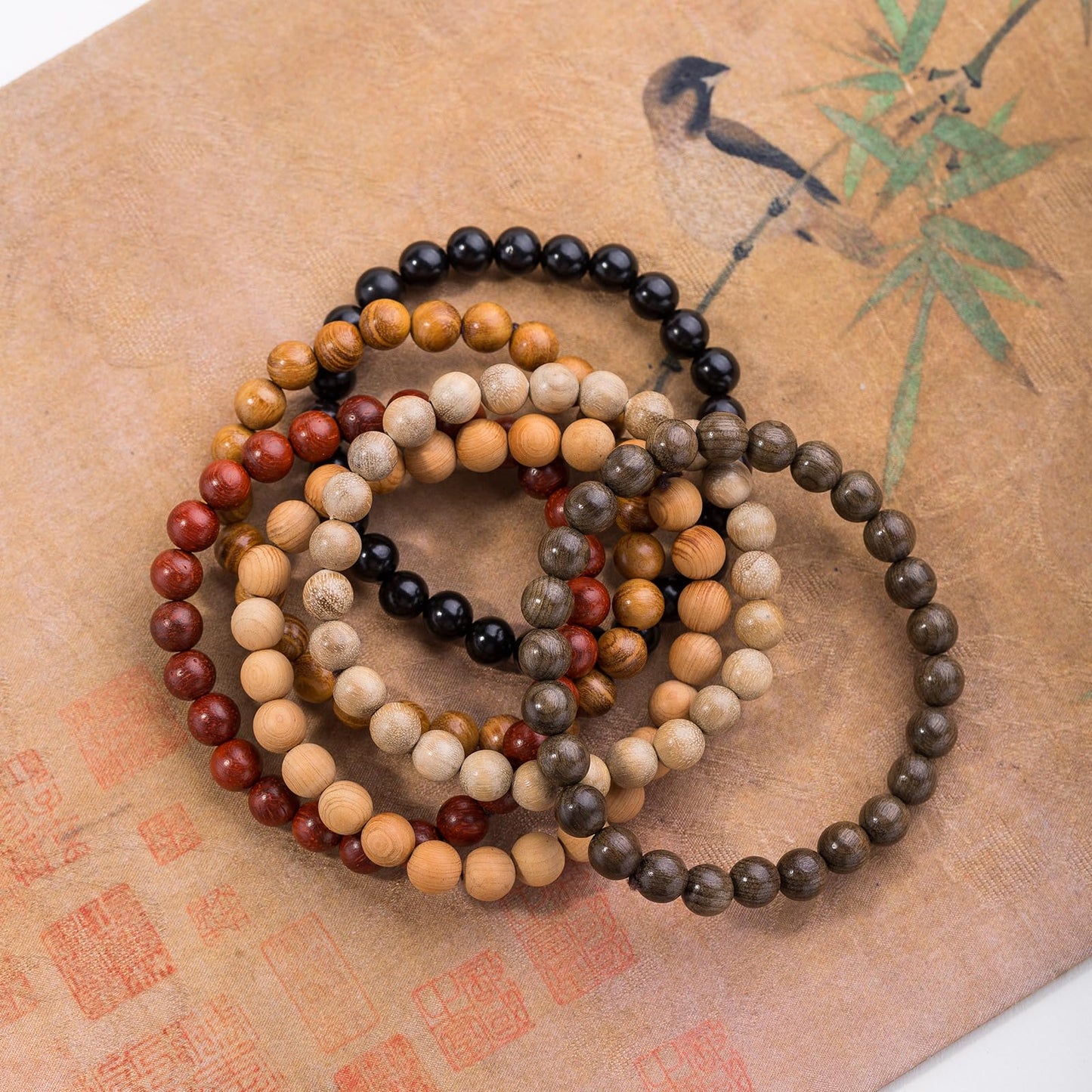 Lqdcyyat 6Pcs 8mm Wooden Beaded Bracelet Bangle for Men and Women Elastic
