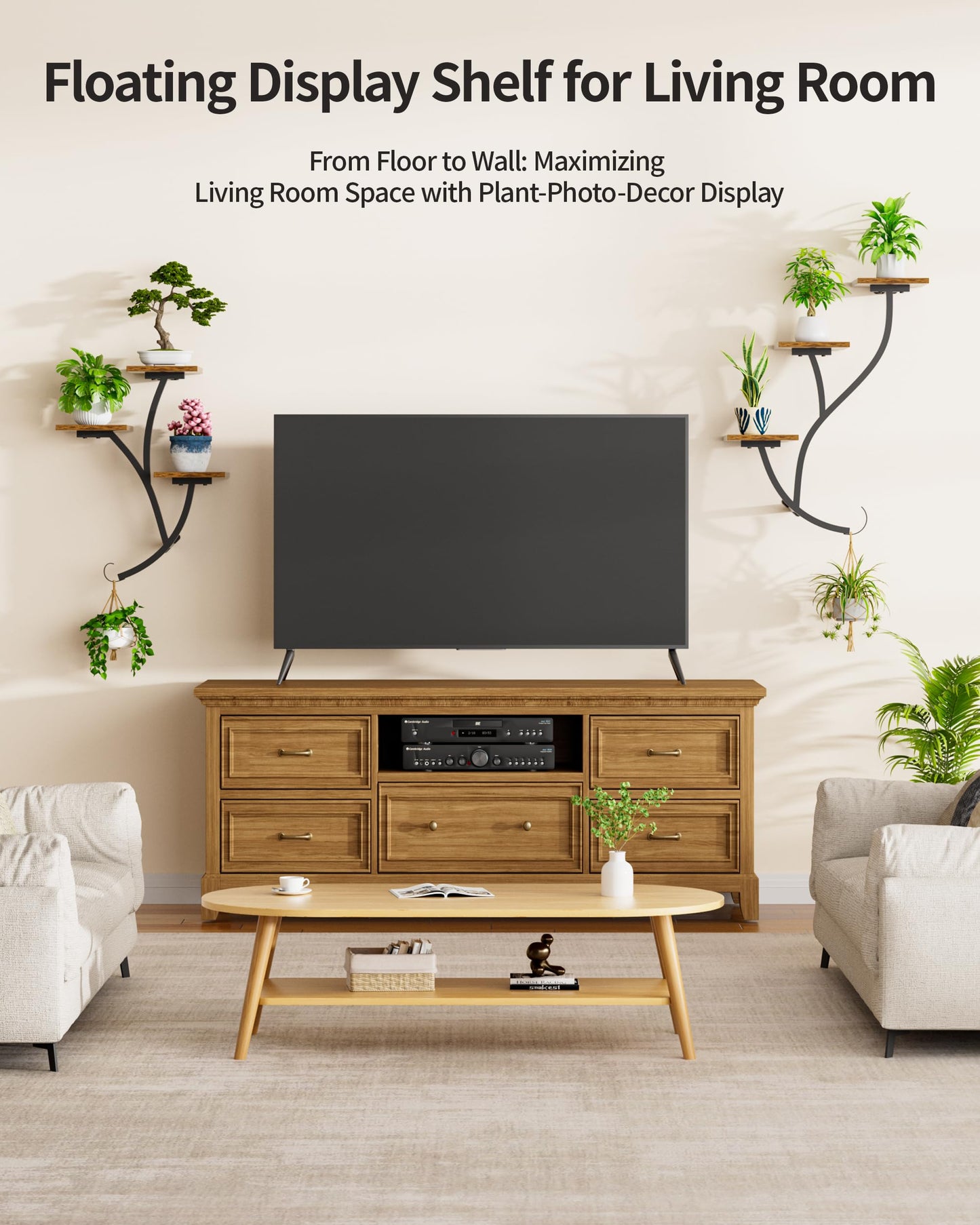 POZILAN Wall Planters for Indoor Plants 2 Pack, 6 Tiered Wall Plant Holder Hanging Planters Plant Stand Indoor, Window Plants Shelves for Living Room Patio