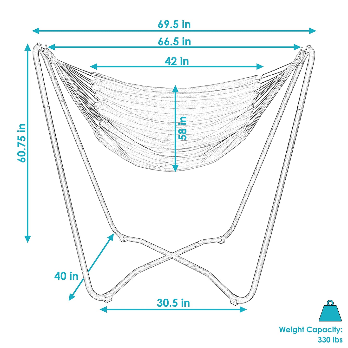 Sunnydaze Hanging Hammock Chair with Space-Saving Stand for Indoor or Outdoor Use - 330-Pound Capacity - Beach Oasis