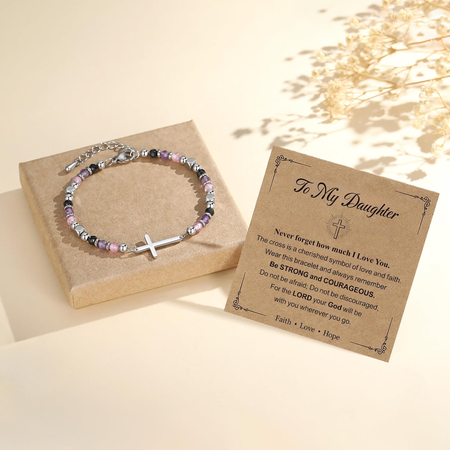 Daughter Gifts from Mom, Dainty Christian Cross Bracelet – Anxiety Relief Jewelry for Birthday, Graduation, Wedding, Anniversary, Christmas, Adjustable Crystal Bracelet
