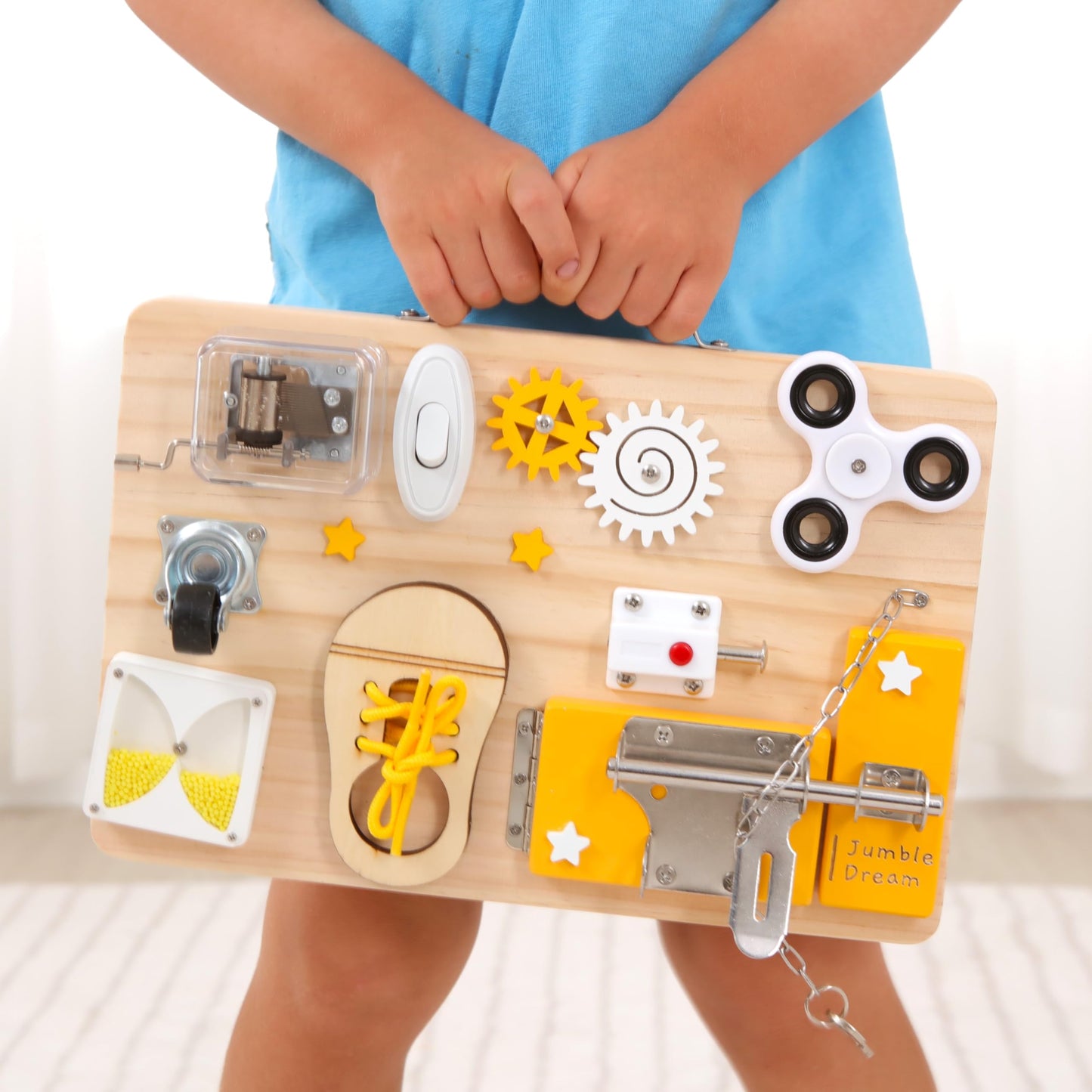 Jumble Dream Wooden Busy Board Montessori Toys for Toddlers and Educational Sensory Busy Board Autism Products & ADHD Activity Board for Learning - Kids Travel Toys for Toddlers Age 1 2 3 4 Years