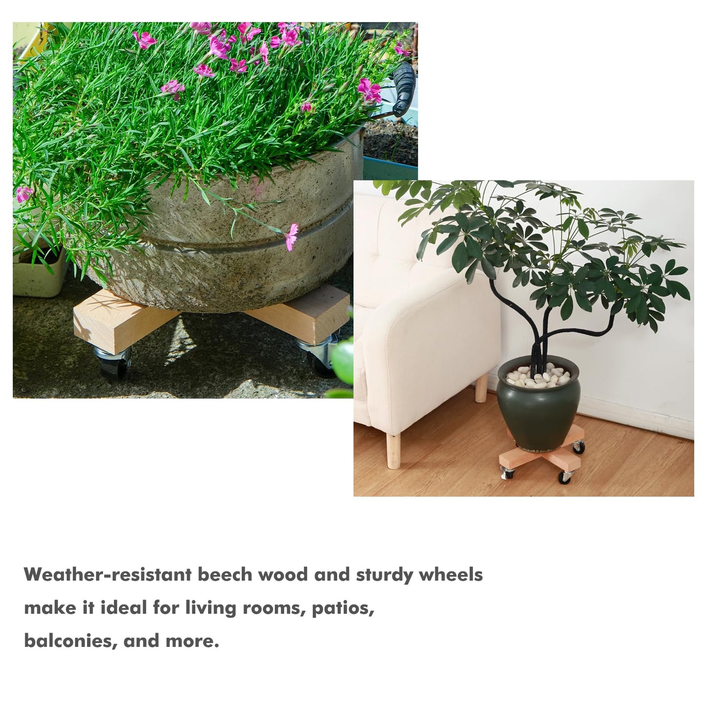 lucpur Wooden Plant Caddy with Wheels 12 Inch Rolling Plant Stand on Wheels Heavy Duty Plant Dolly for Large Plants Plant Roller with Wheels Planter Wheels Base Indoor & Outdoor