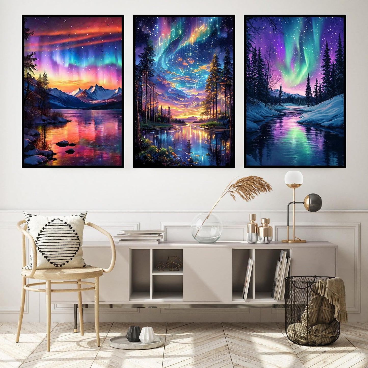 Axquilon 3 Packs Framed Paint by Numbers Kit for Adults - Aurora Adult Paint by Number Kits with Easel, Easy Adults' Paint-by-Number Kits for Gift Home Wall Decor 8x10in